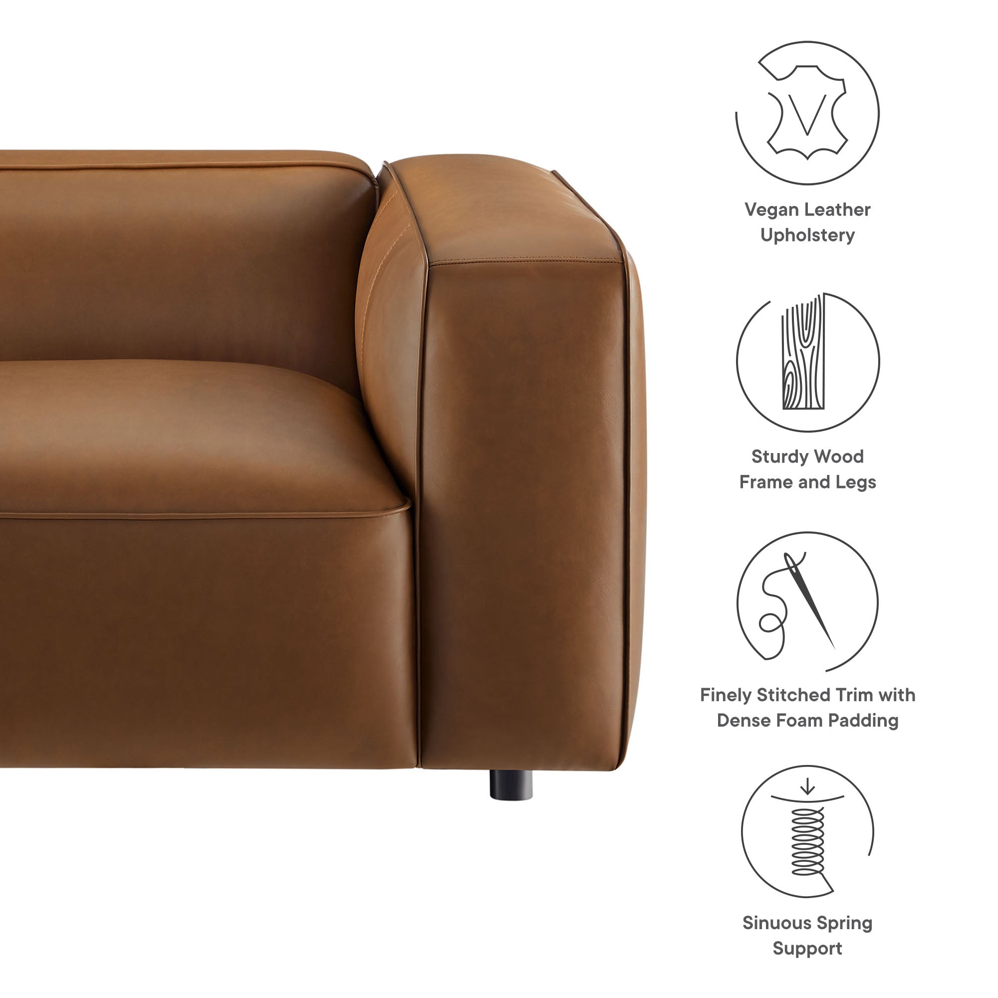 Auren Upholstered Vegan Leather Modular Right Armchair, Coffee
