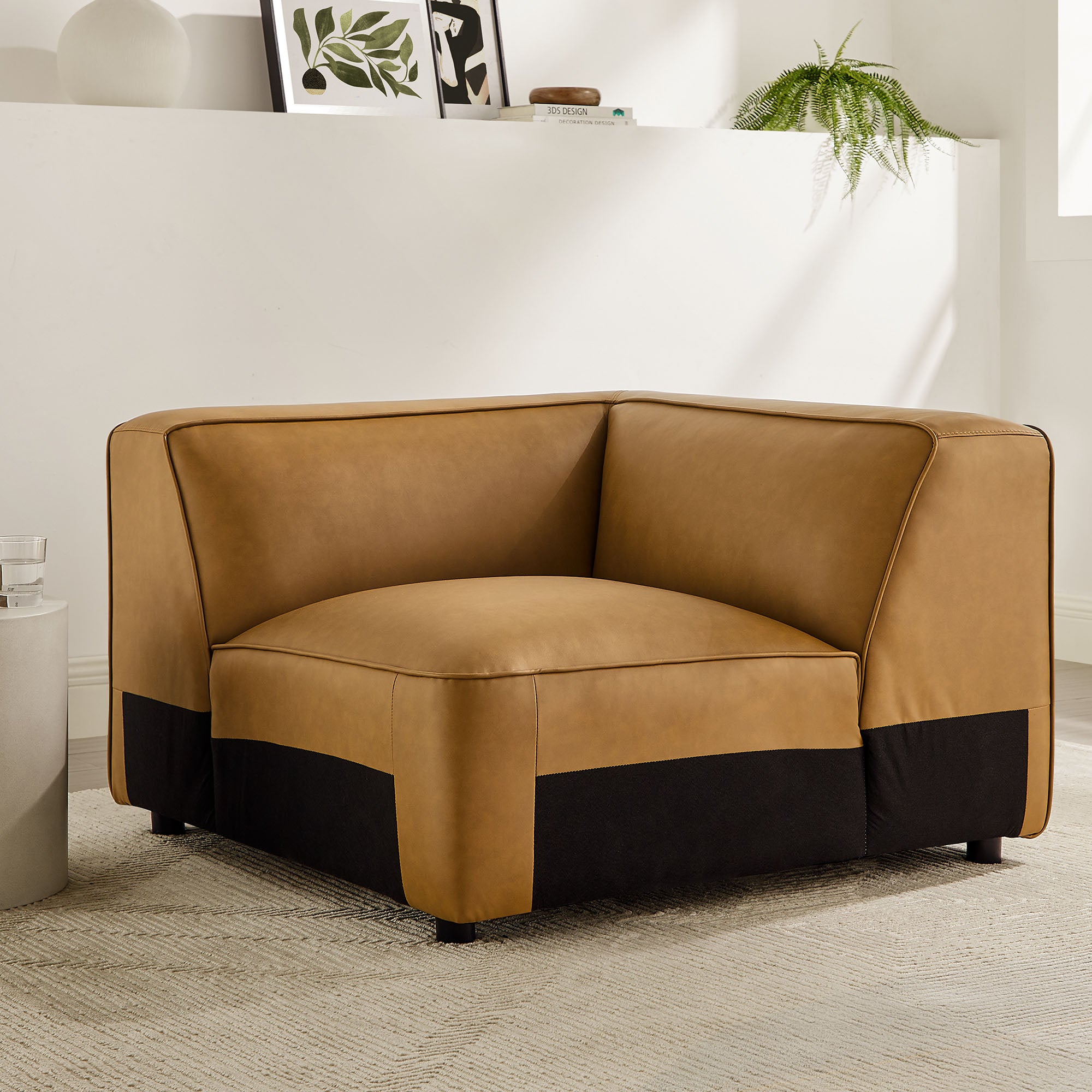Auren Upholstered Vegan Leather Modular Corner Chair, Camel