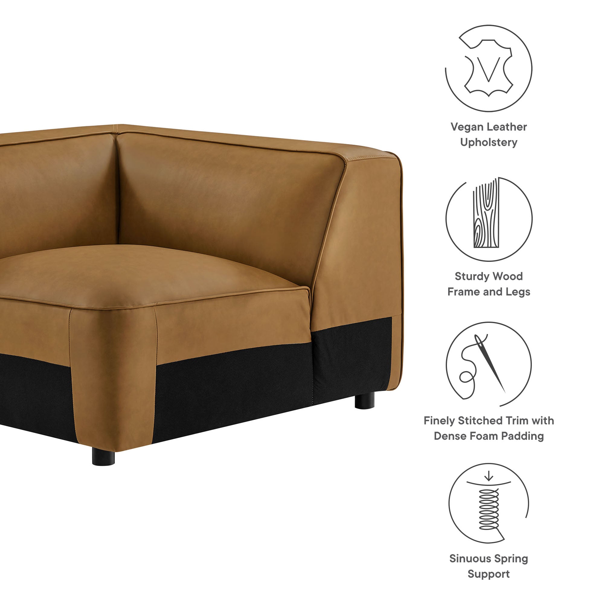 Auren Upholstered Vegan Leather Modular Corner Chair, Camel