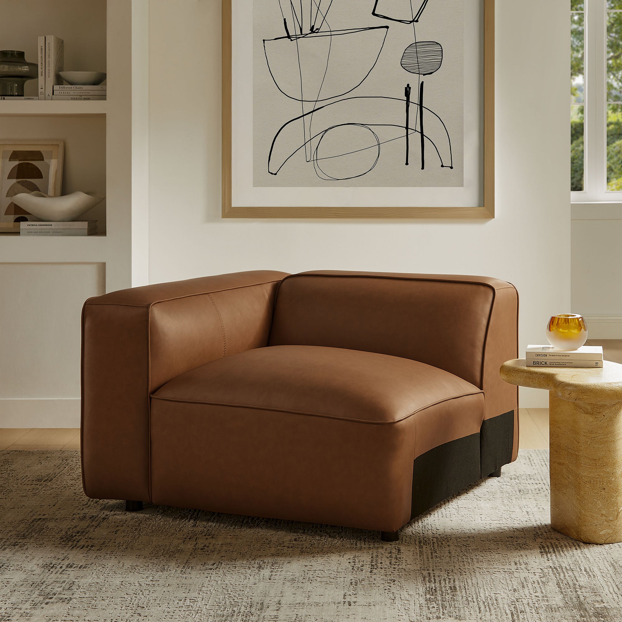 Auren Upholstered Vegan Leather Modular Left Armchair, Coffee