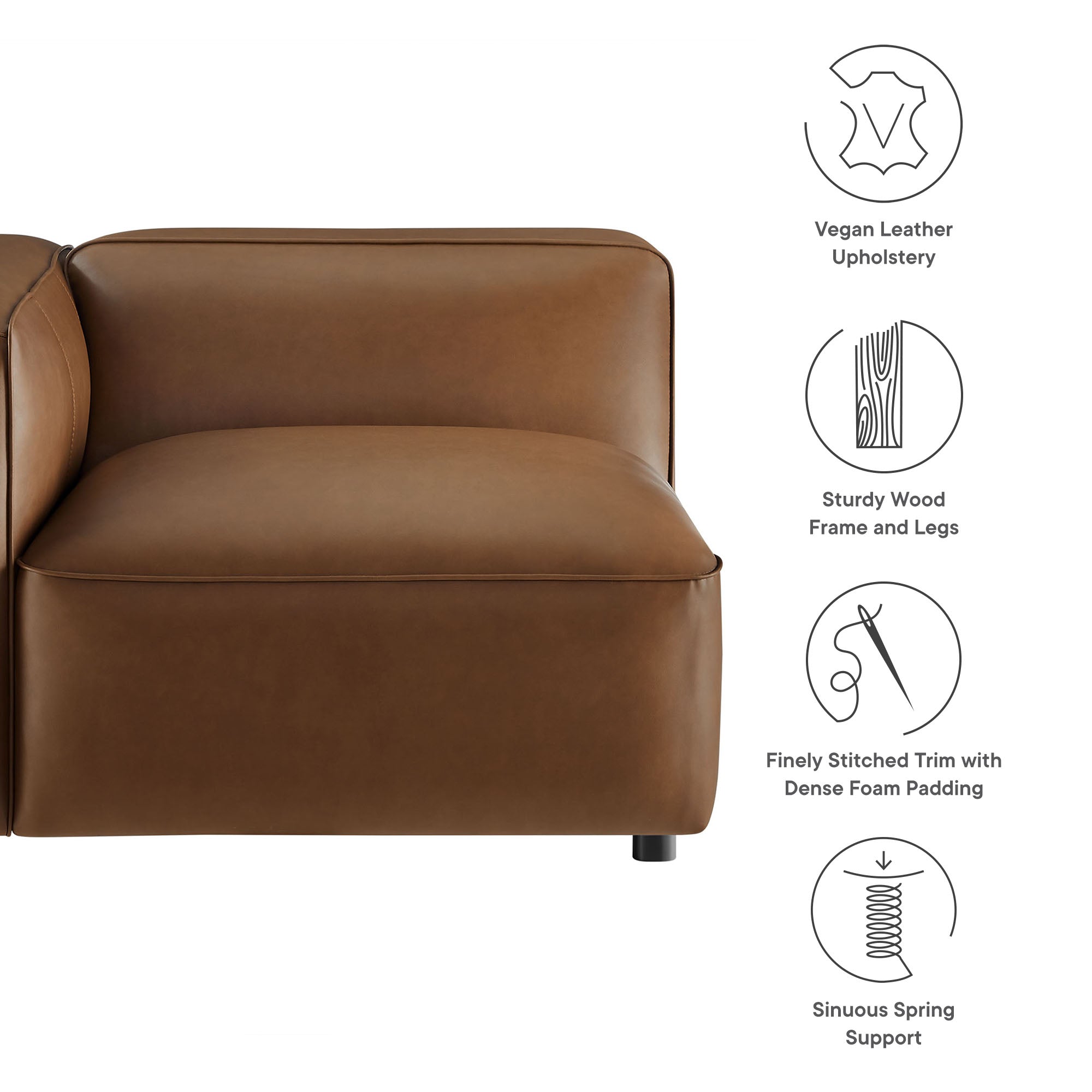 Auren Upholstered Vegan Leather Modular Left Armchair, Coffee