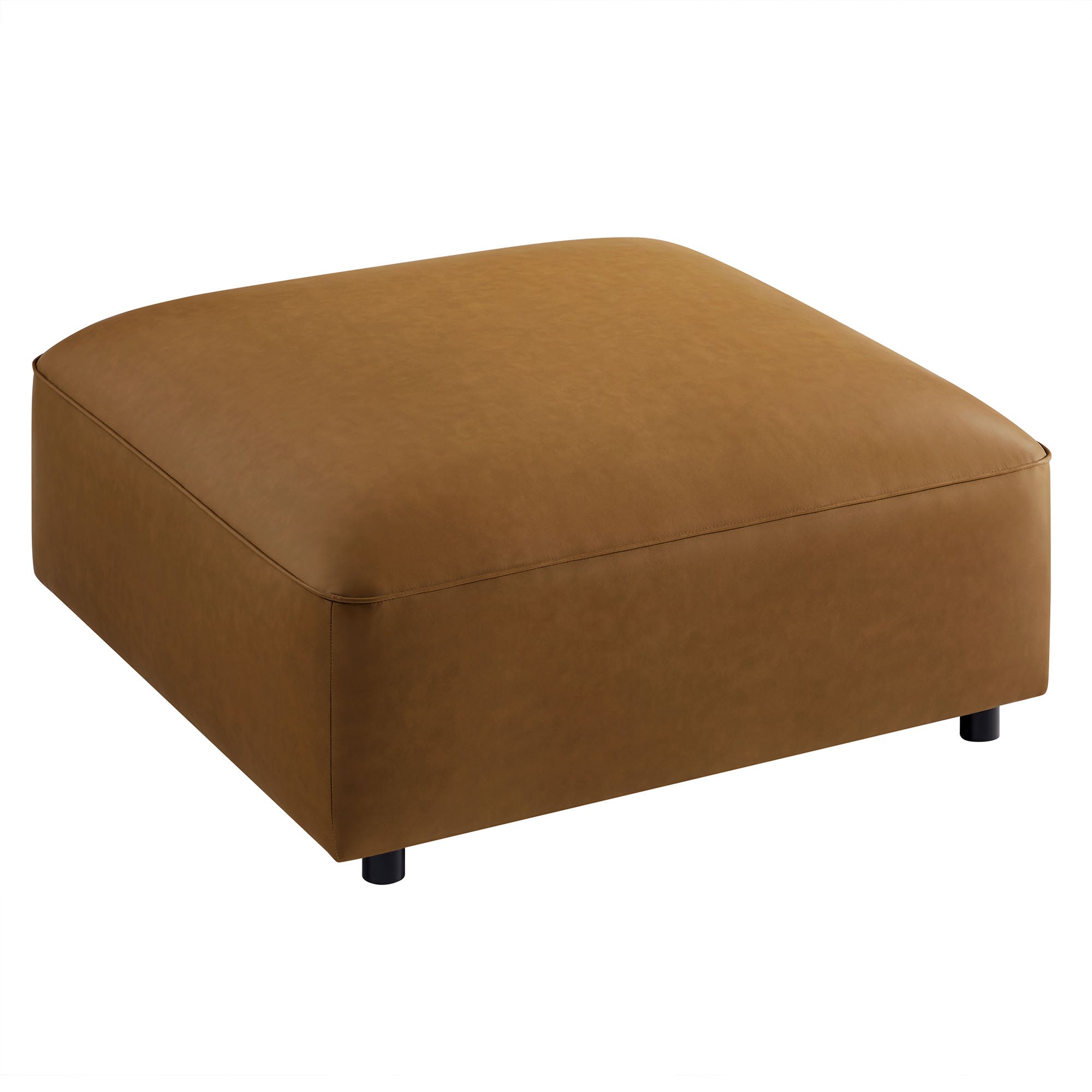 Auren Upholstered Vegan Leather Ottoman, Camel