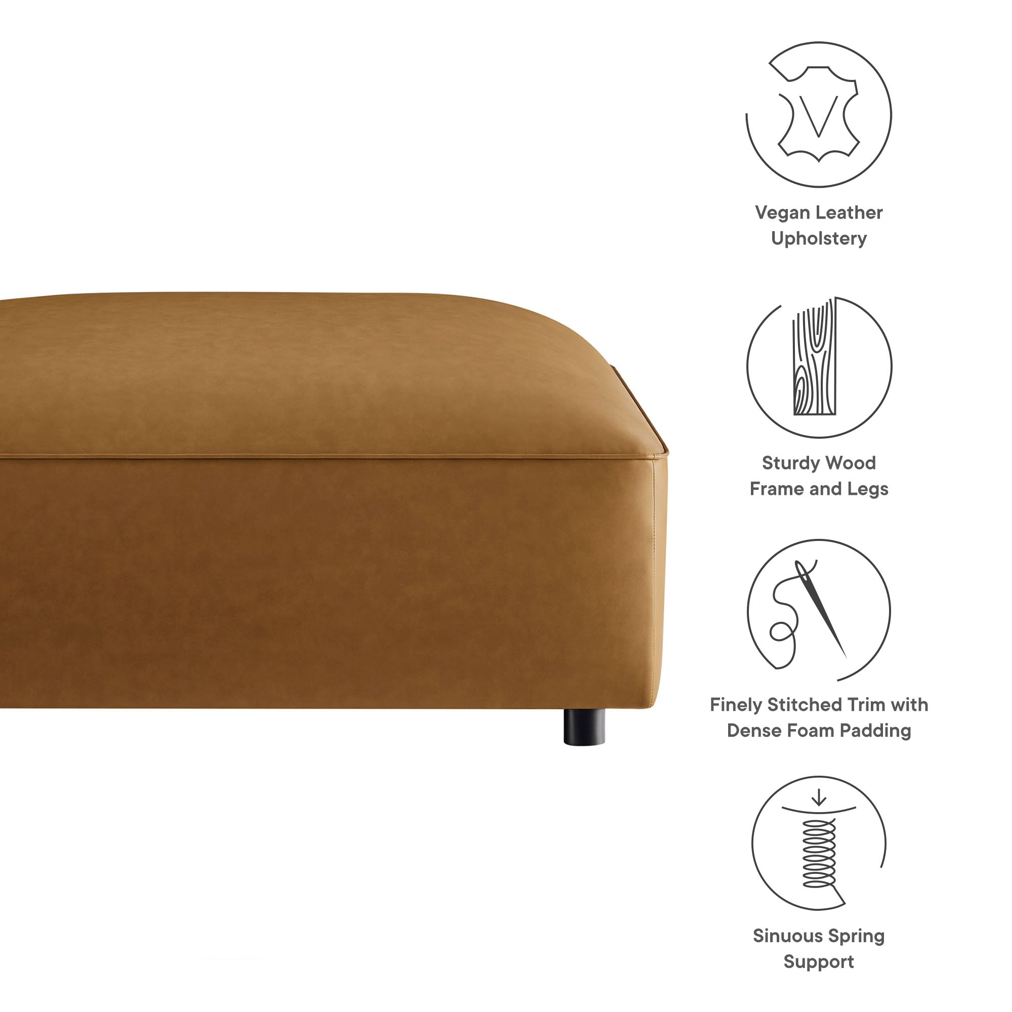 Auren Upholstered Vegan Leather Ottoman, Camel