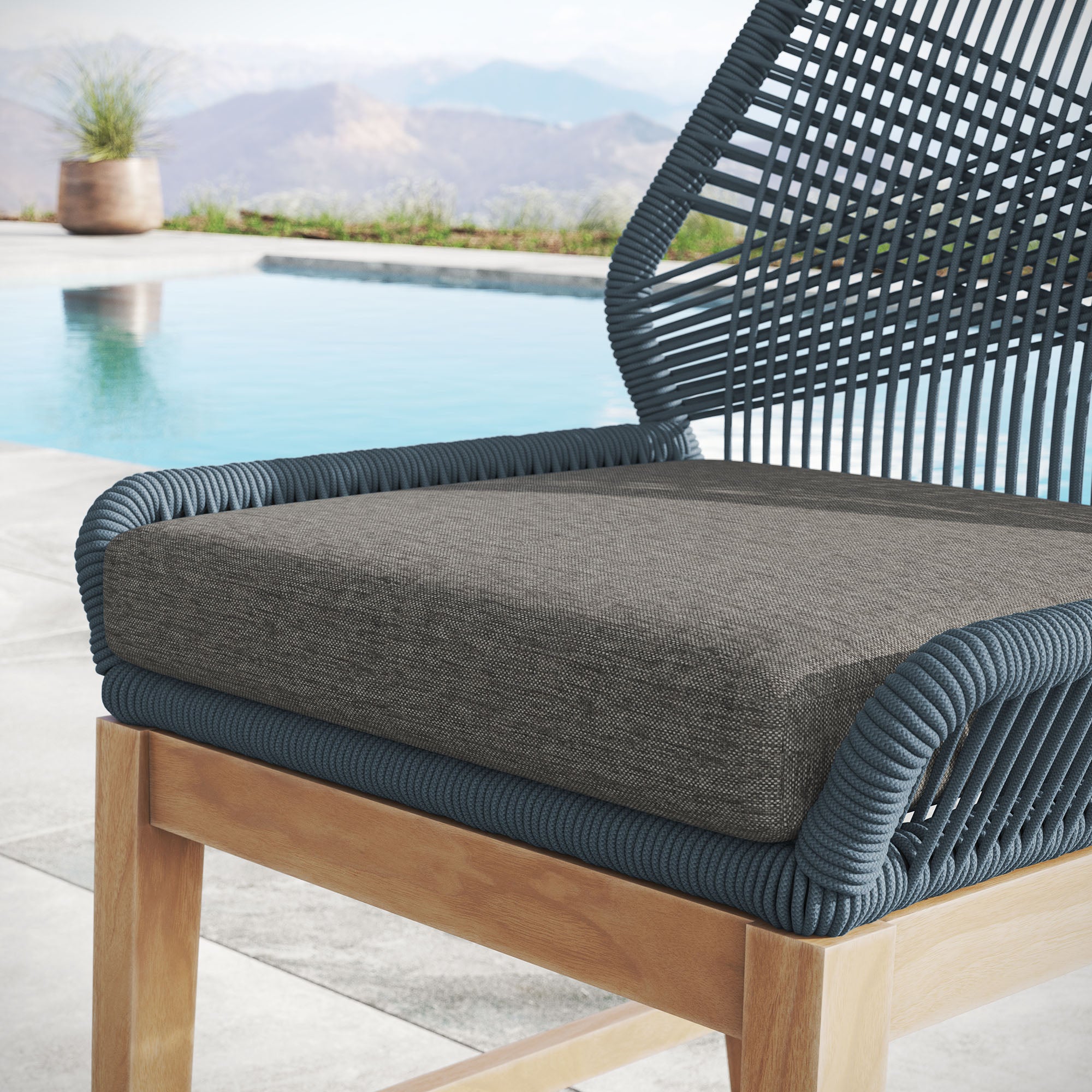 Wellspring Outdoor Patio Teak and Rope Counter Stool, Blue Graphite