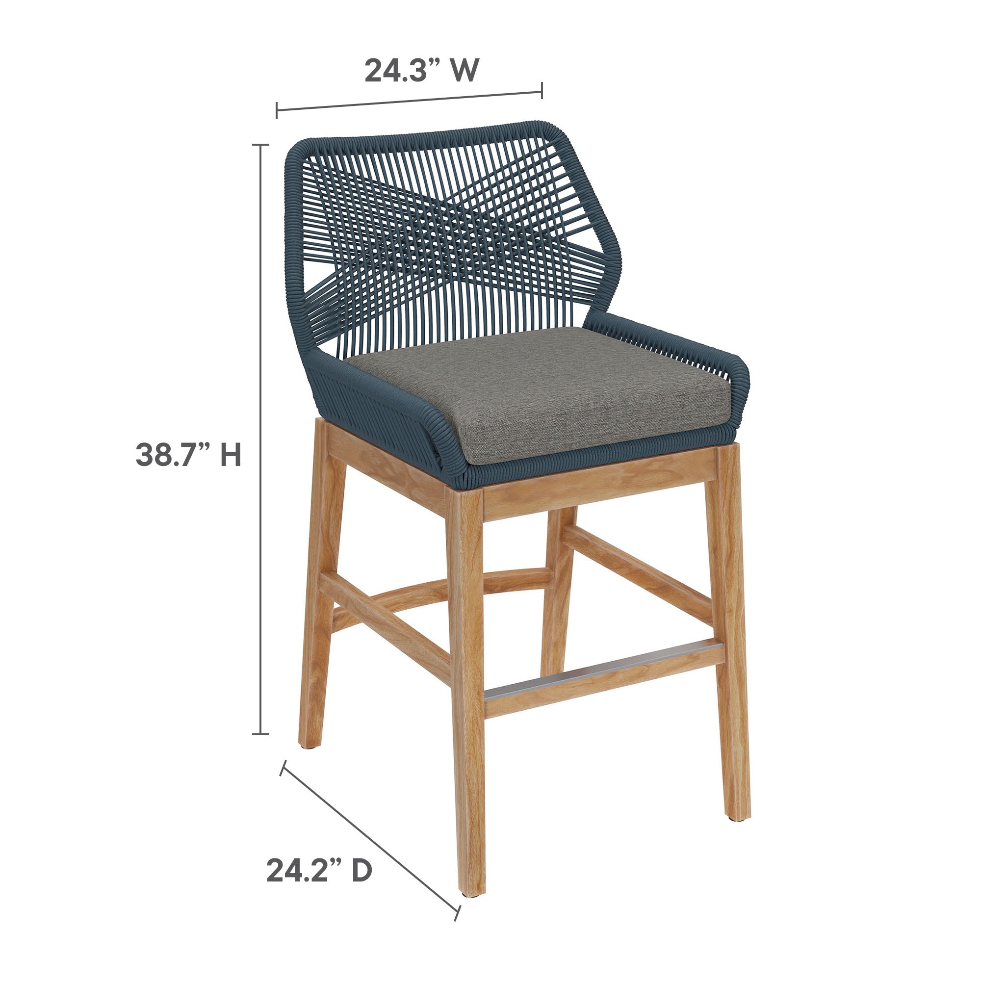 Wellspring Outdoor Patio Teak and Rope Counter Stool, Blue Graphite