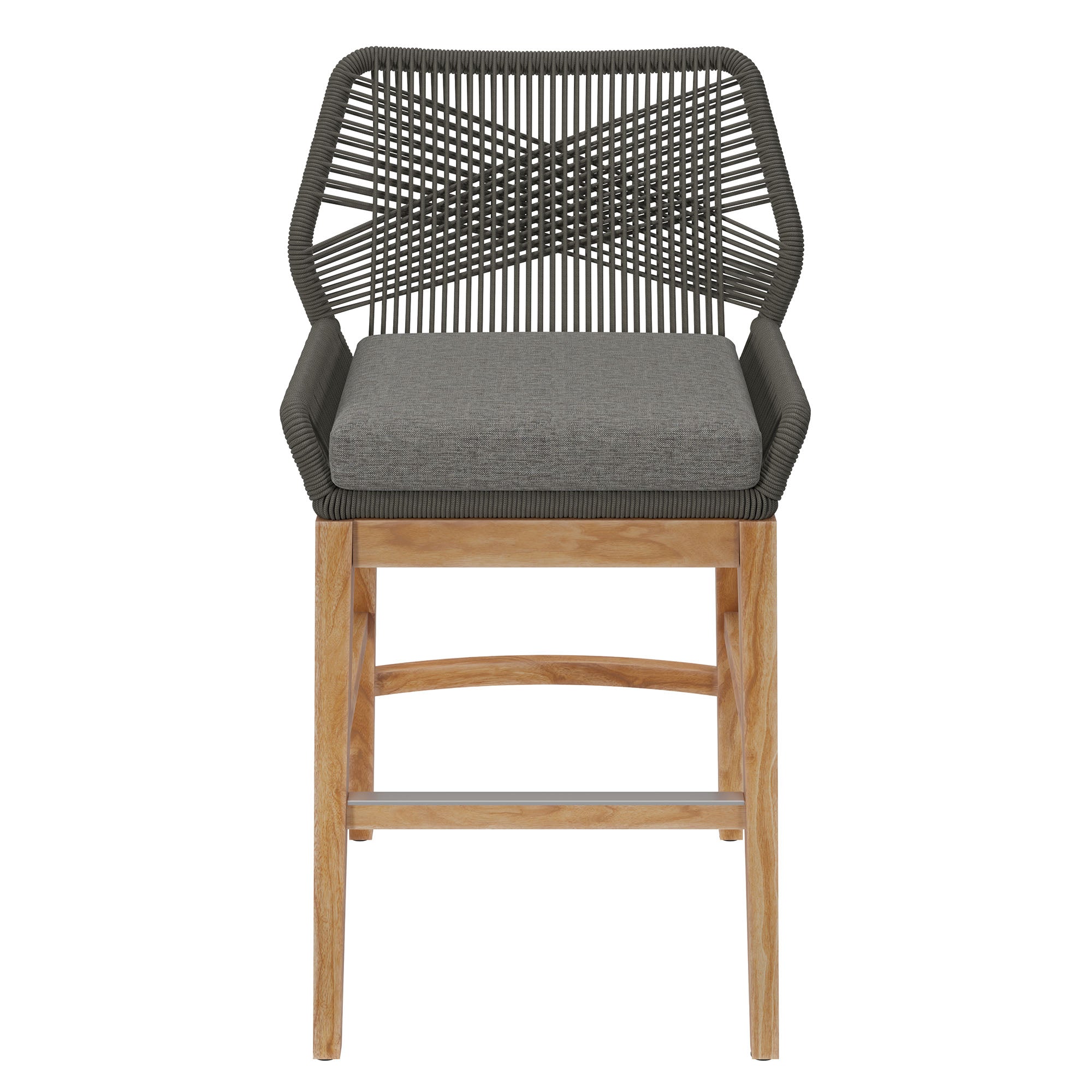 Wellspring Outdoor Patio Teak and Rope Counter Stool, Gray Graphite
