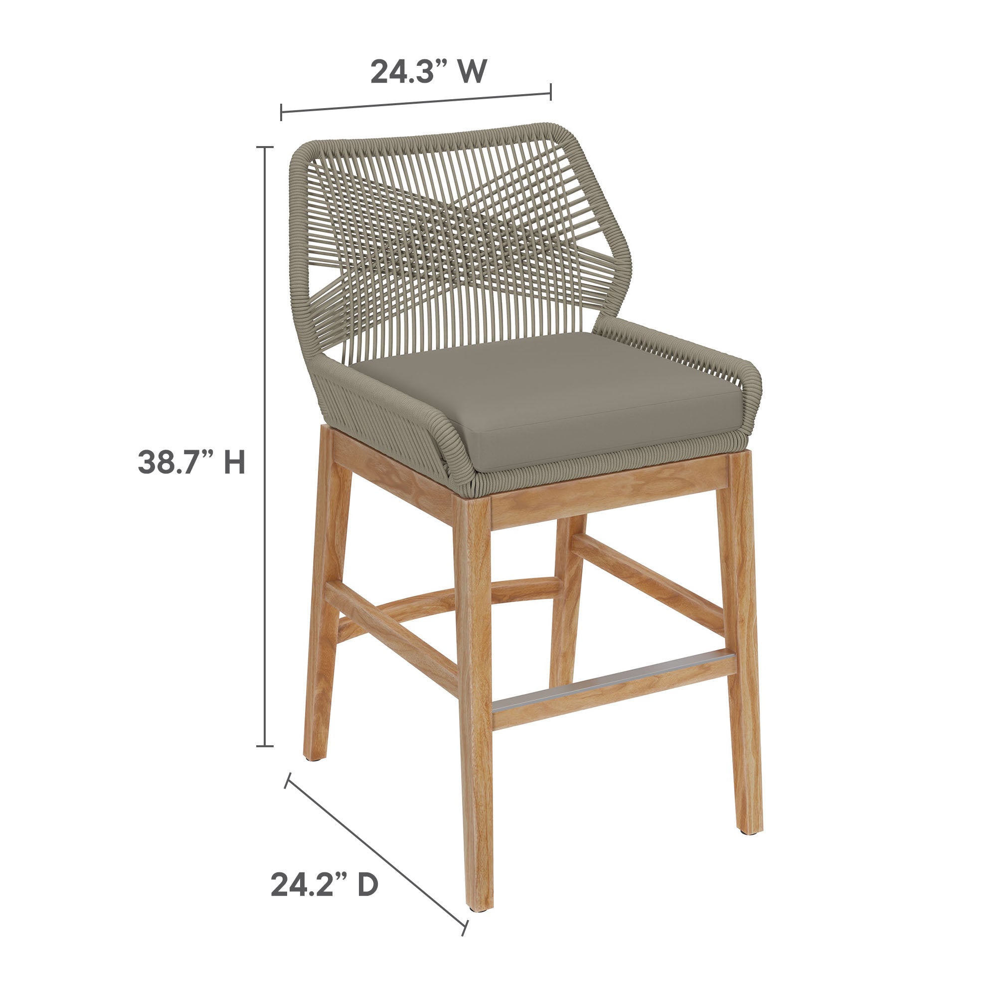 Wellspring Outdoor Patio Teak and Rope Counter Stool, Light Gray Greige