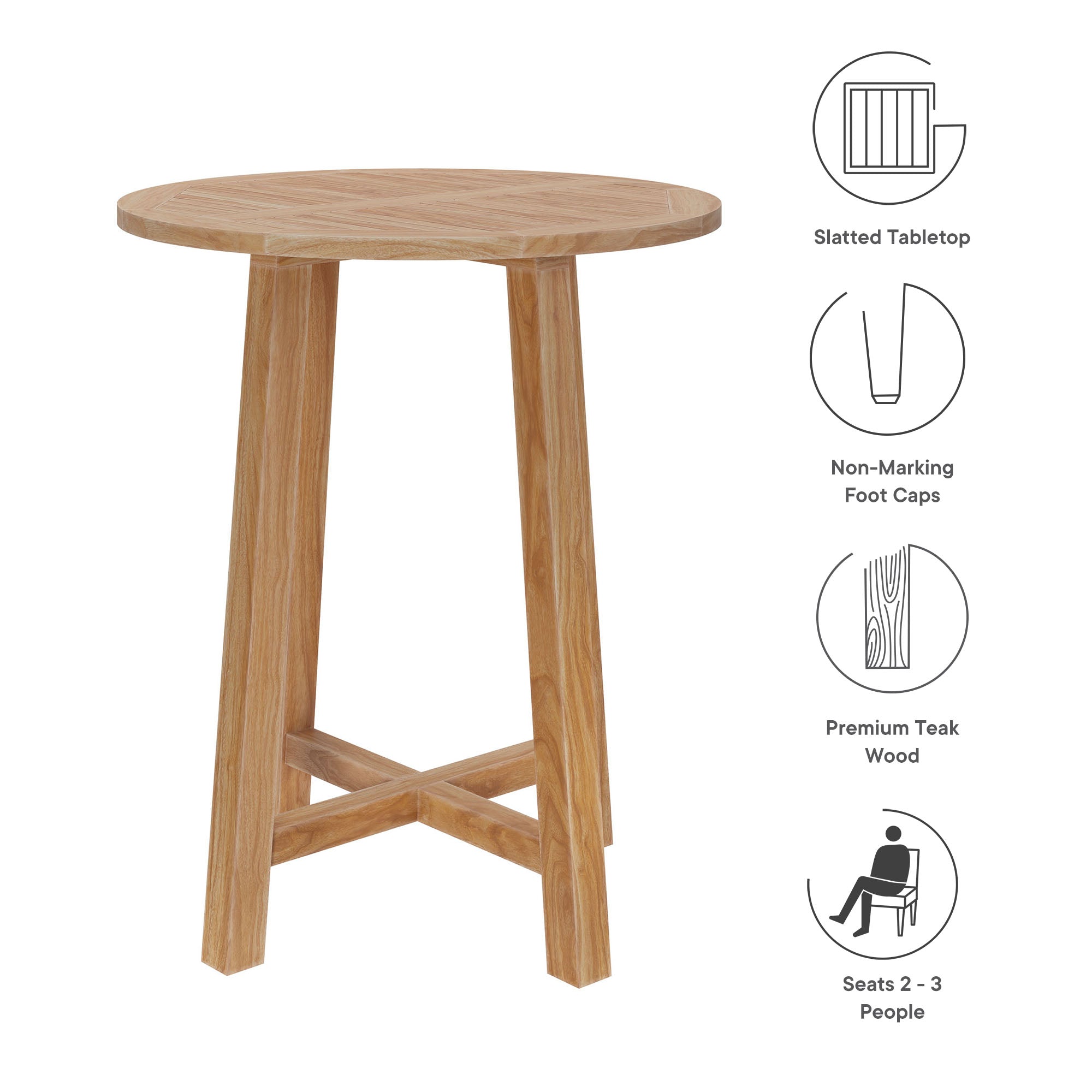 Wellspring 36" Outdoor Patio Teak Wood Bar Table, Natural