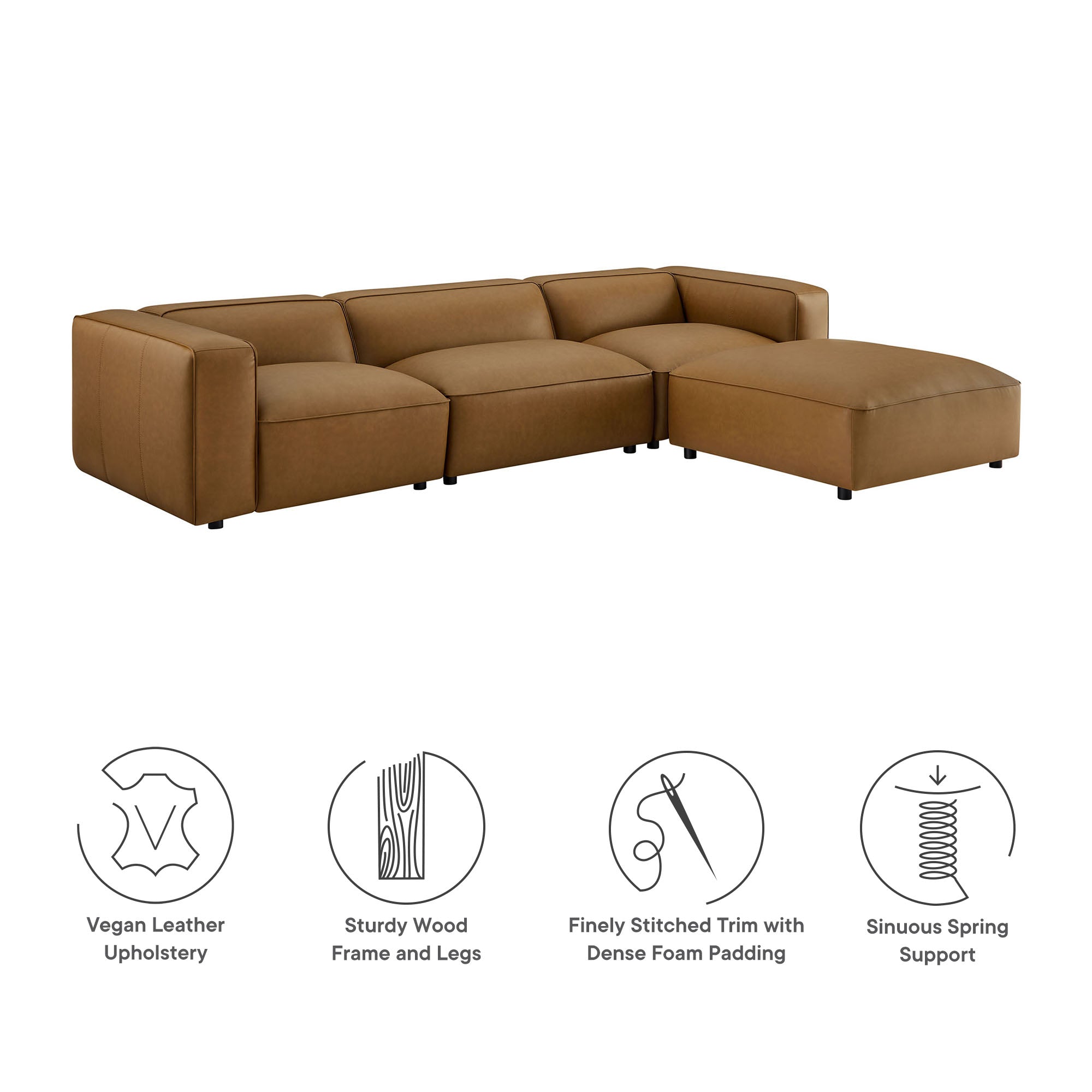 Auren 4-Piece Vegan Leather Modular Sofa Set, Camel
