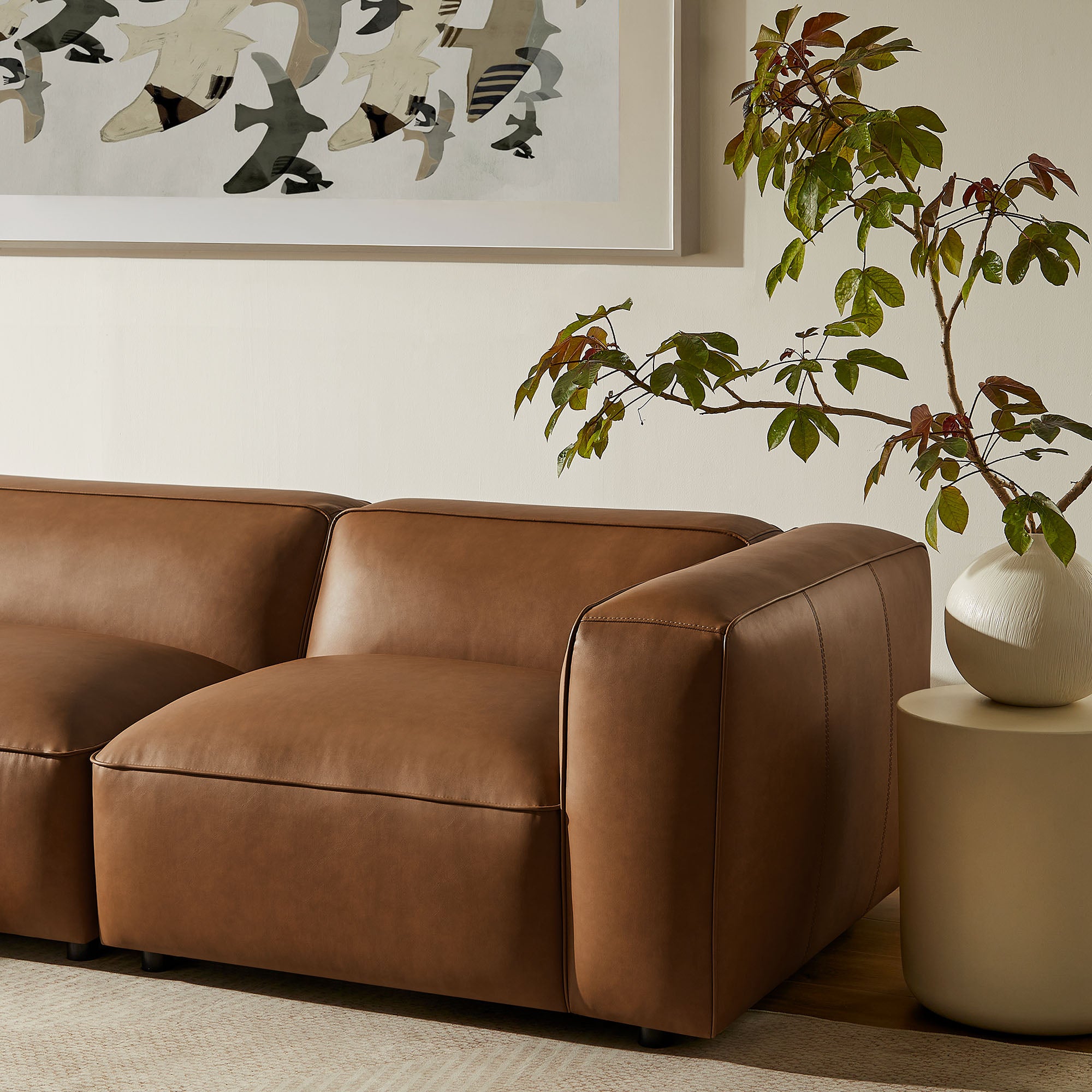 Auren 4-Piece Vegan Leather Modular Sofa Set, Coffee