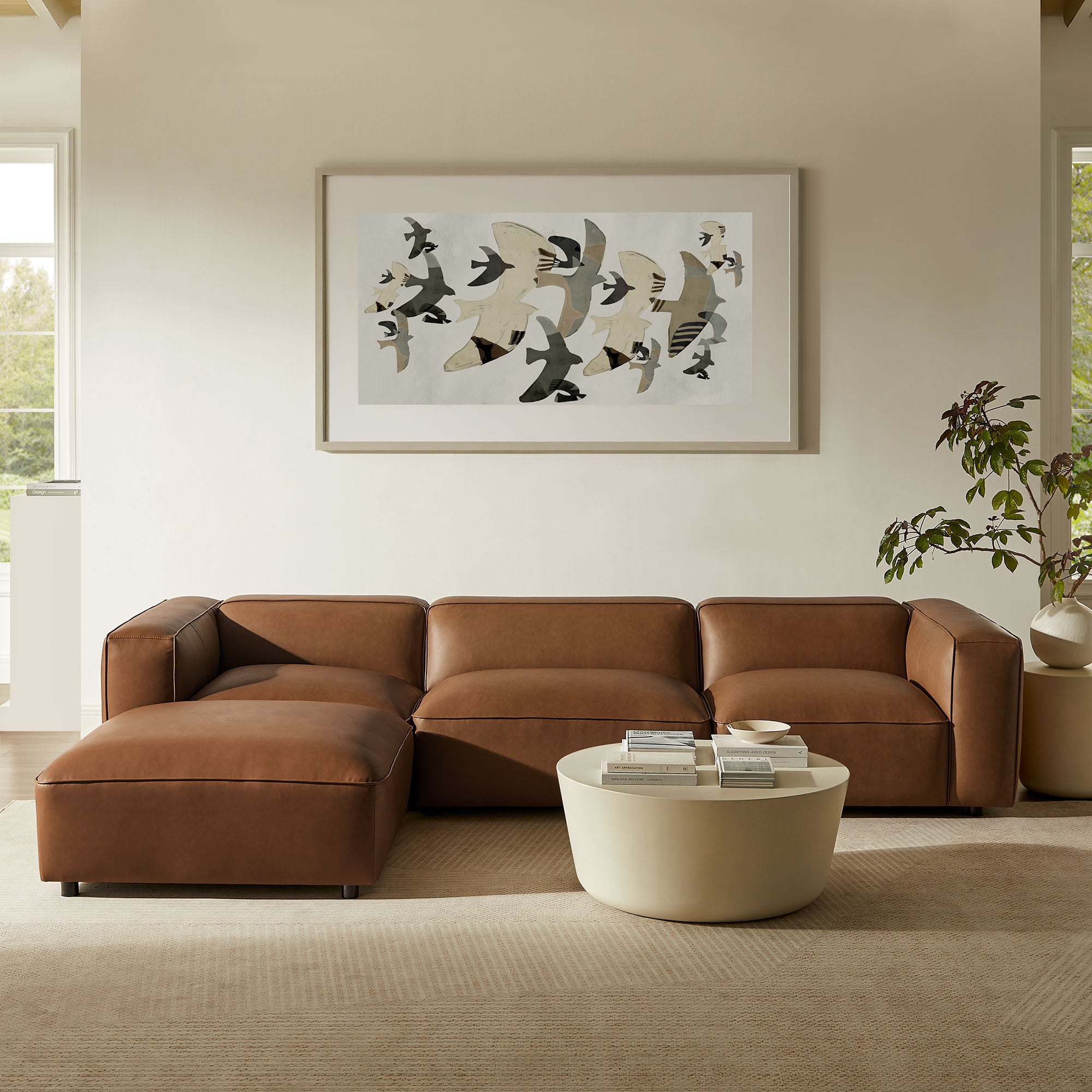 Auren 4-Piece Vegan Leather Modular Sofa Set, Coffee