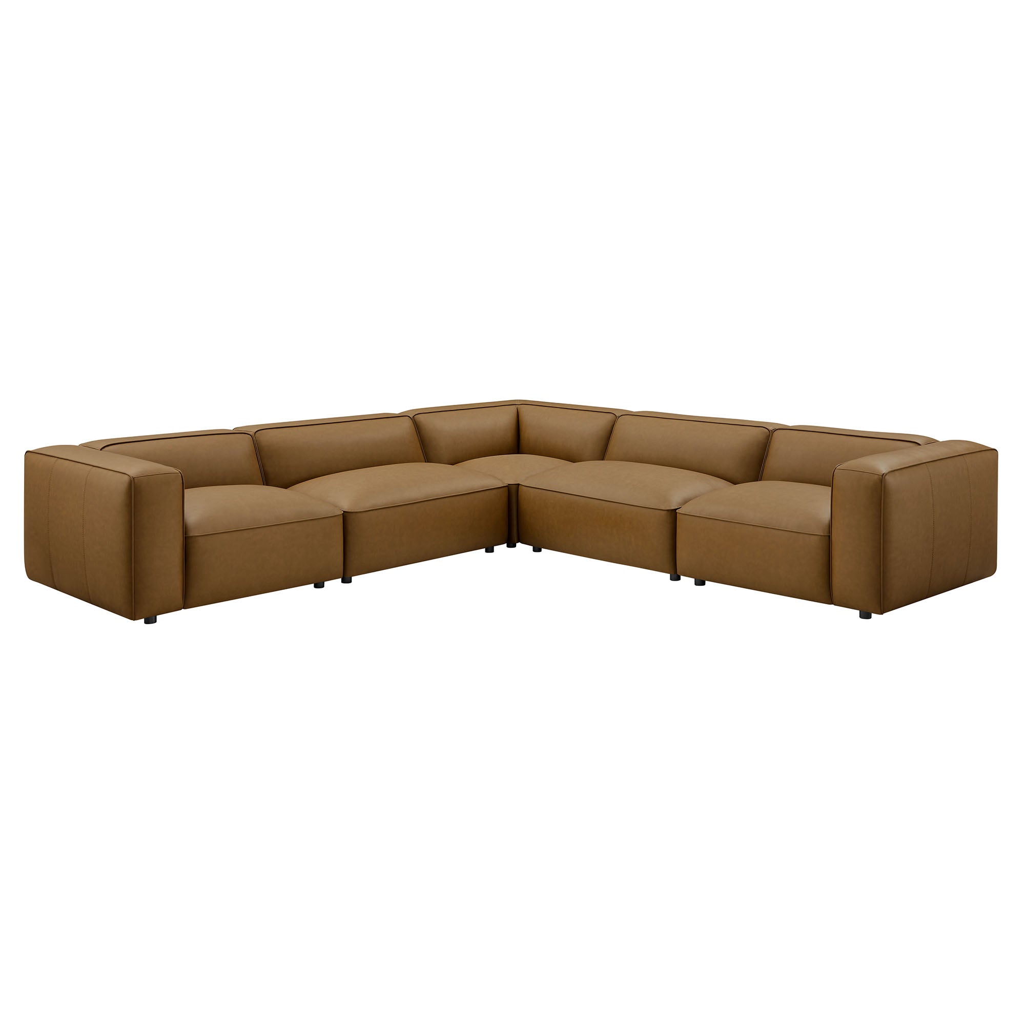 Auren 5-Piece Upholstered Vegan Leather Modular L-Shaped Sofa, Camel