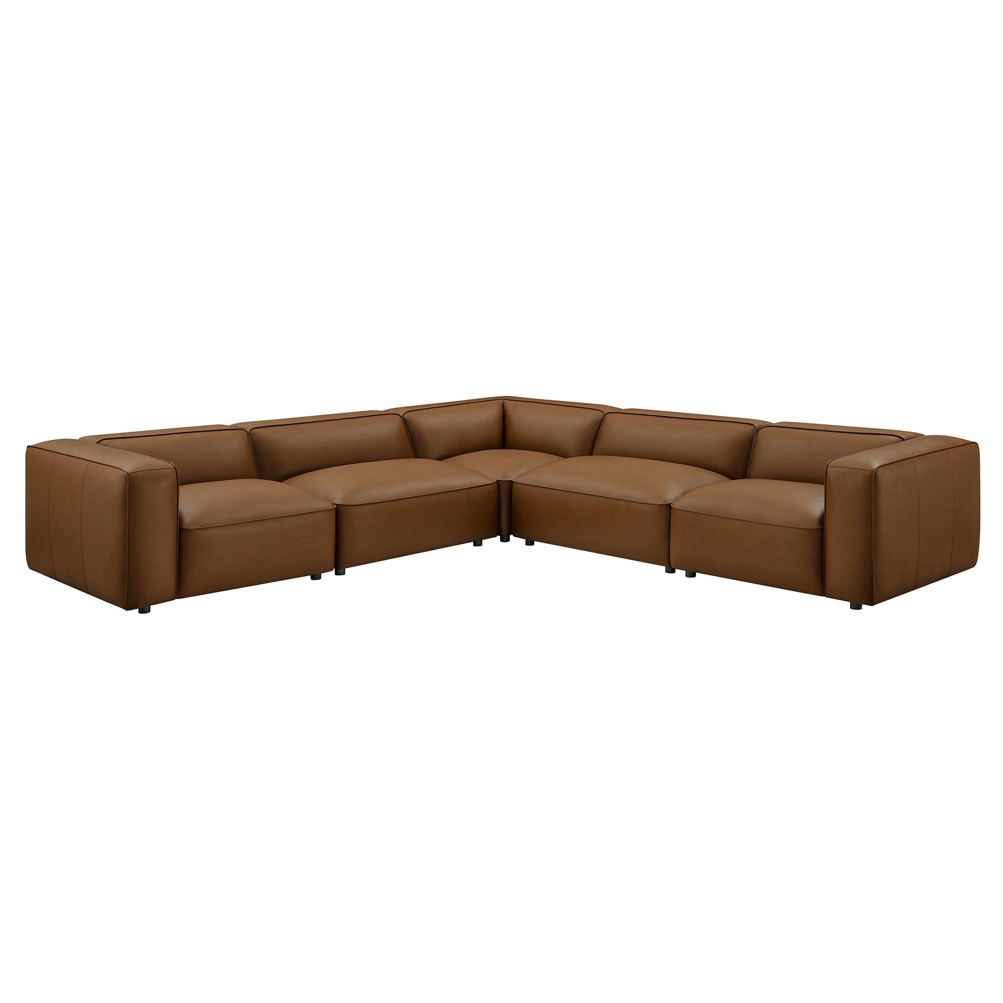 Auren 5-Piece Upholstered Vegan Leather Modular L-Shaped Sofa, Coffee