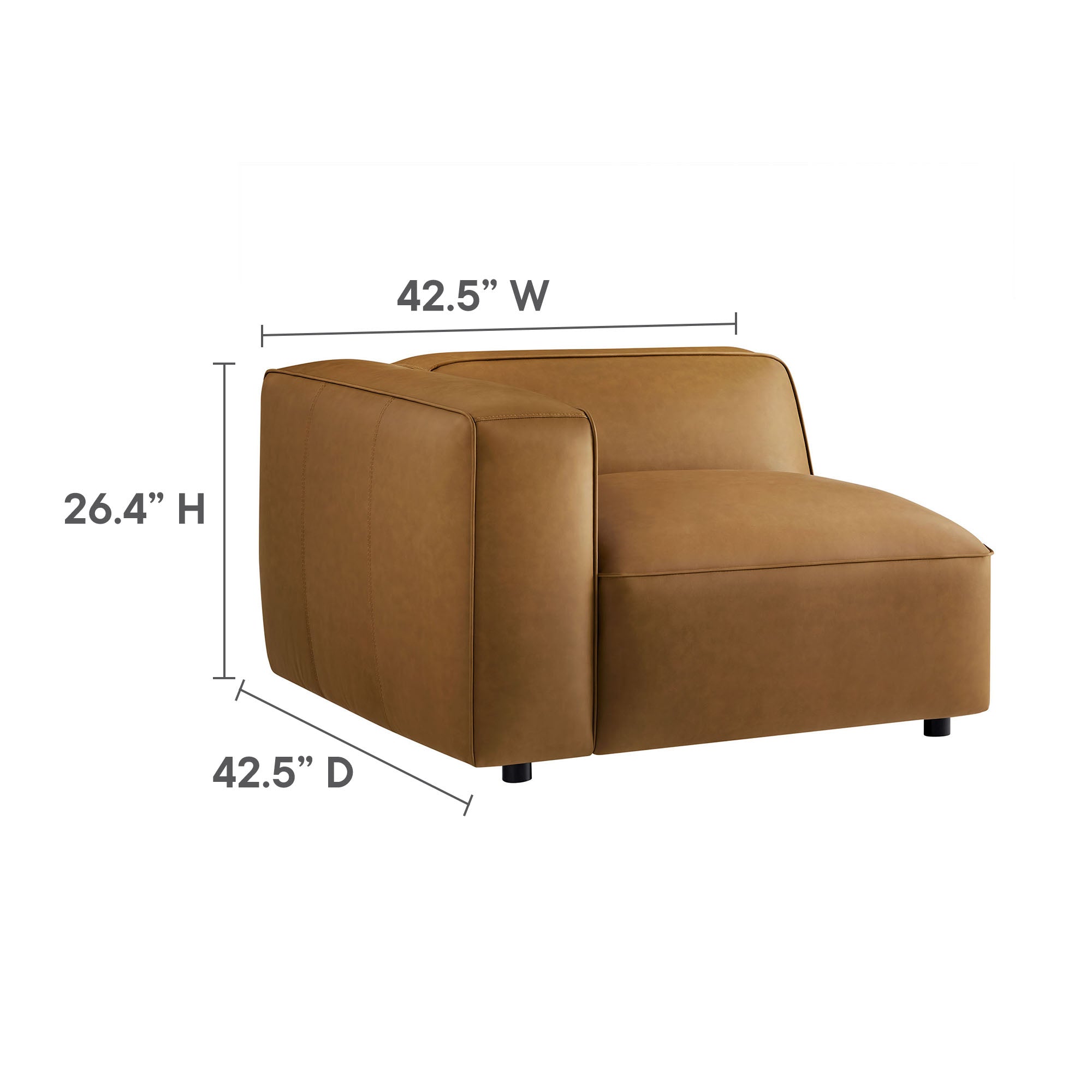Auren 3-Piece Upholstered Vegan Leather Modular Loveseat with Ottoman, Camel