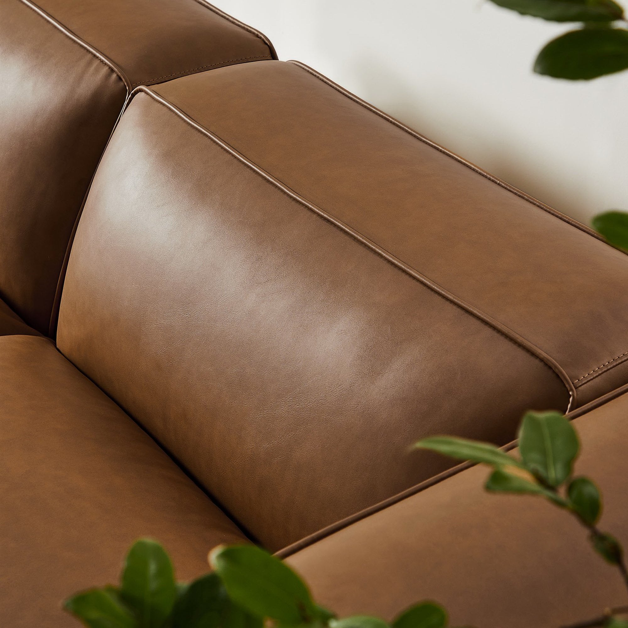 Auren 3-Piece Upholstered Vegan Leather Modular Loveseat with Ottoman, Coffee