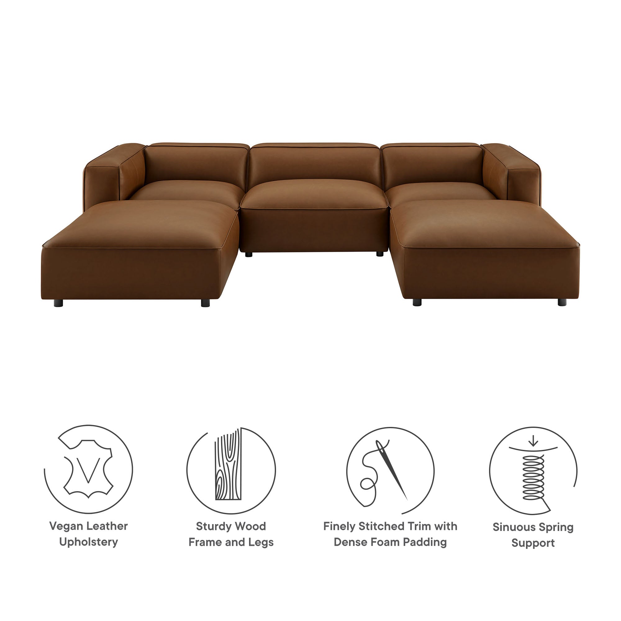 Auren 5-Piece Upholstered Vegan Leather Modular U-Shaped Sofa, Coffee