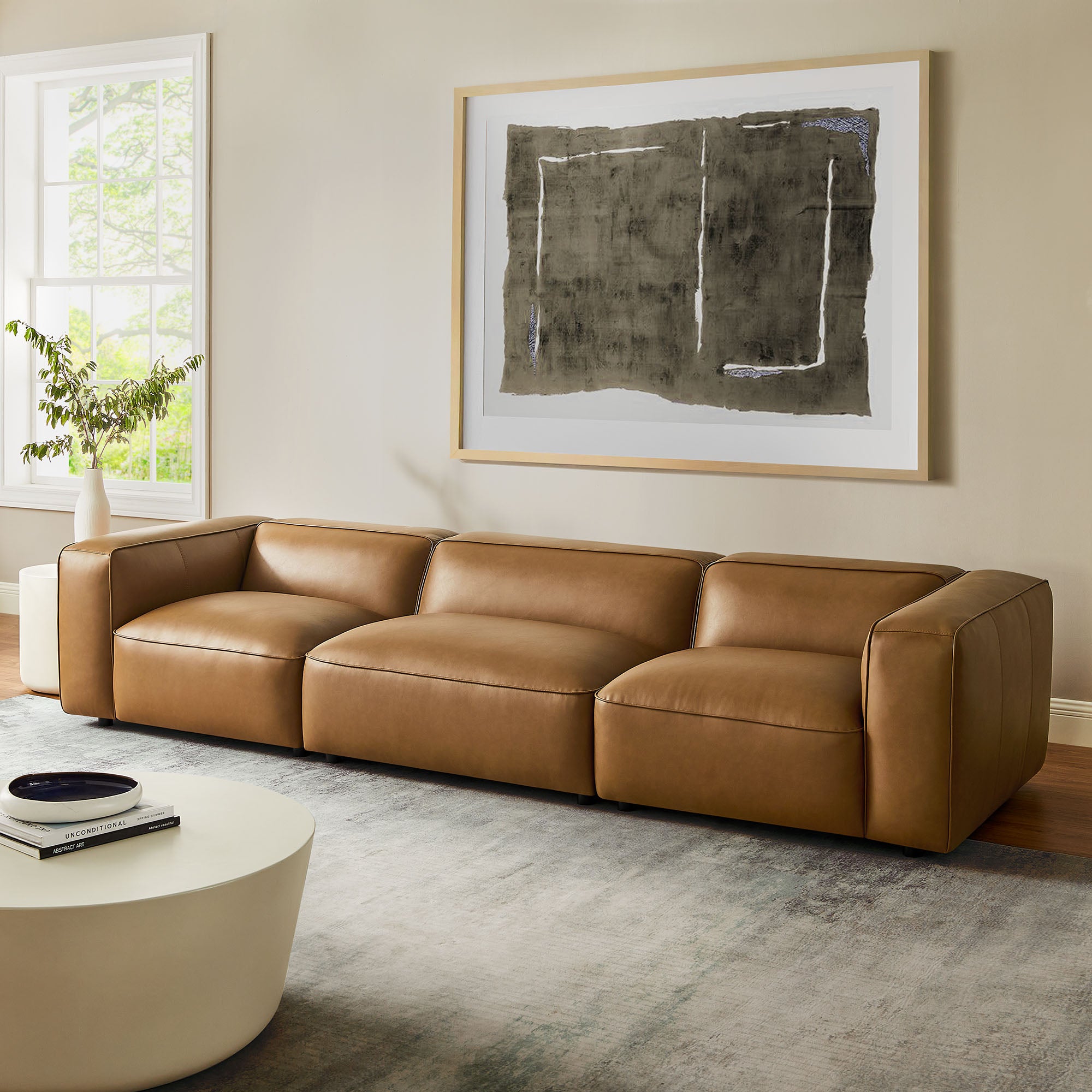 Auren 3-Piece Upholstered Vegan Leather Modular Sofa, Camel