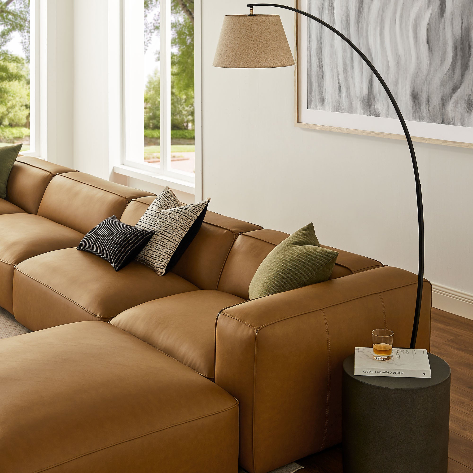 Auren 6-Piece Upholstered Vegan Leather Modular Sofa, Camel