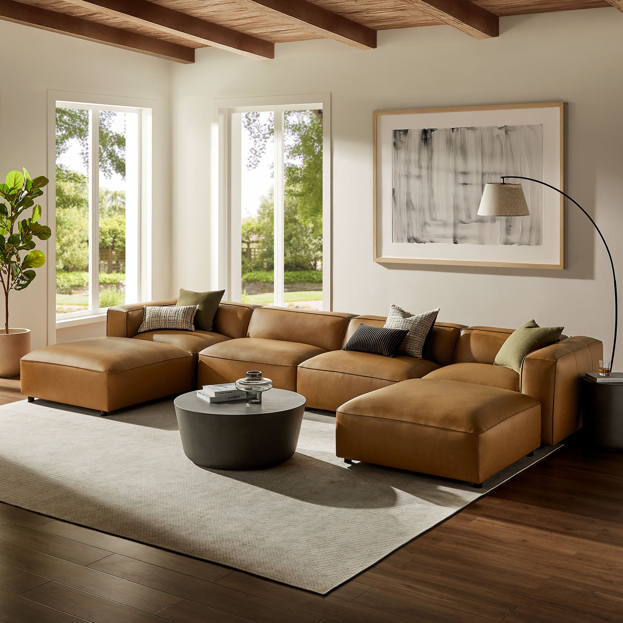 Auren 6-Piece Upholstered Vegan Leather Modular Sofa, Camel