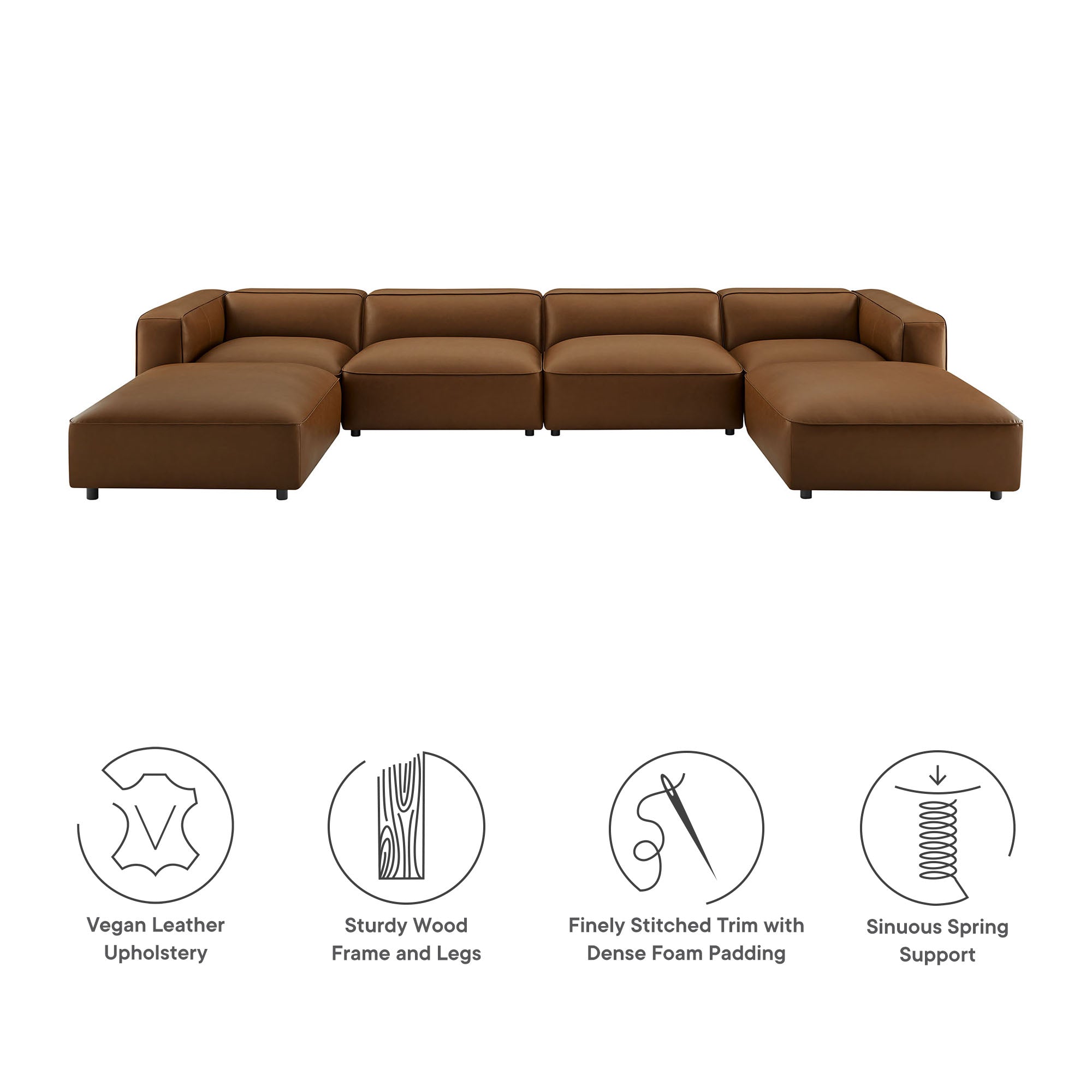 Auren 6-Piece Upholstered Vegan Leather Modular Sofa, Coffee