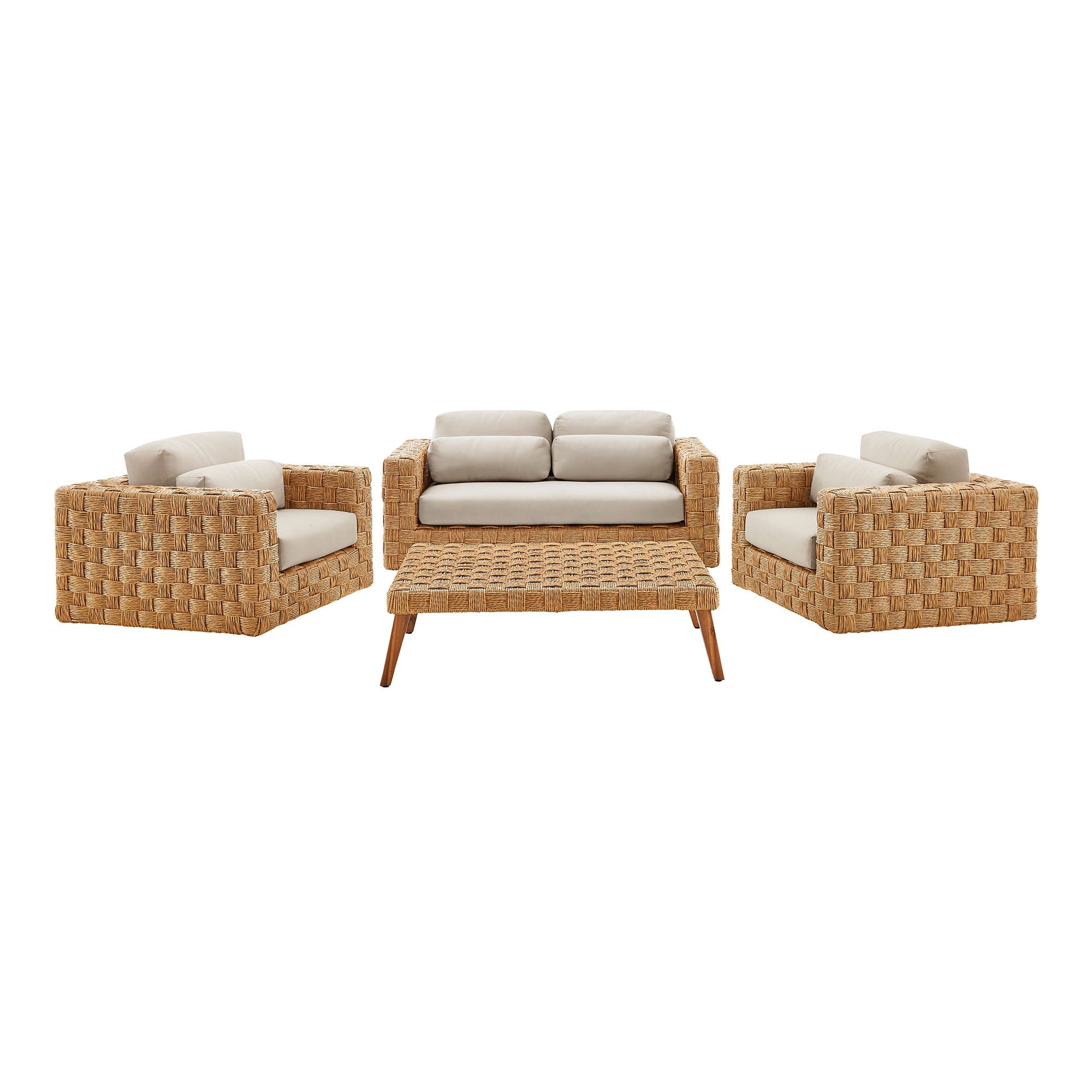 Thames 4-Piece Outdoor Patio Wicker Outdoor Patio Rattan Furniture Set, Natural Light Gray