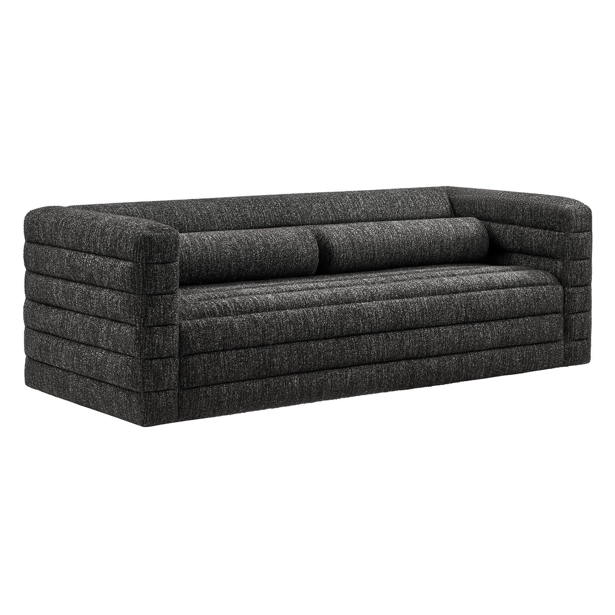 Relle Channel Tufted Boucle Upholstered Sofa, Charcoal