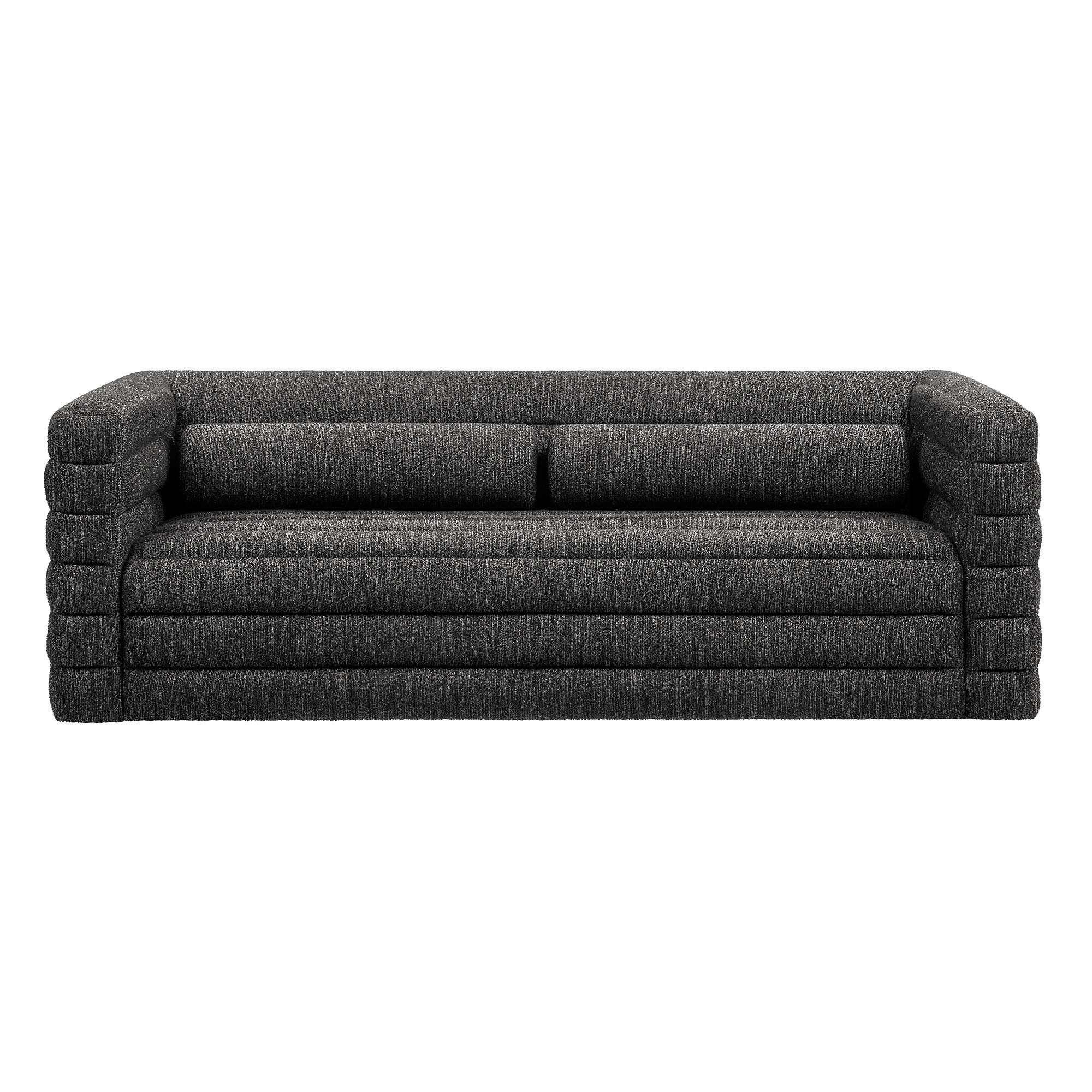 Relle Channel Tufted Boucle Upholstered Sofa, Charcoal