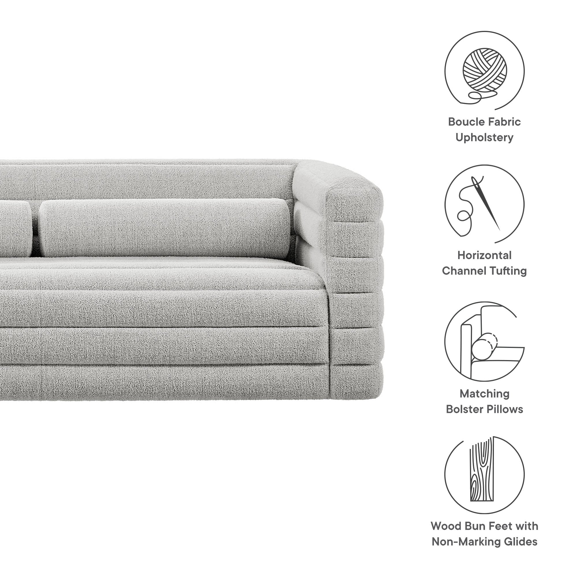 Relle Channel Tufted Boucle Upholstered Sofa, Newsprint