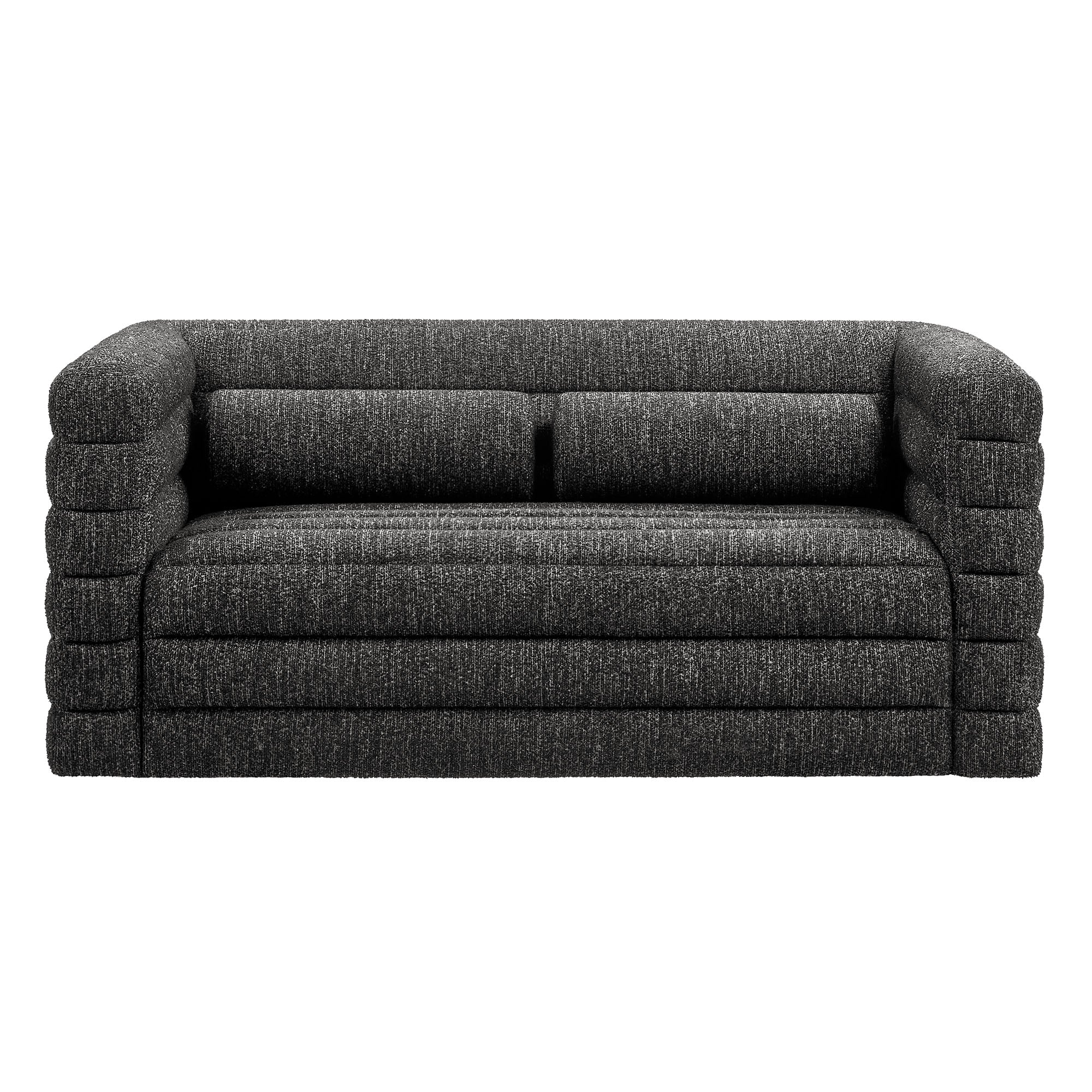 Relle Channel Tufted Boucle Upholstered Loveseat, Charcoal