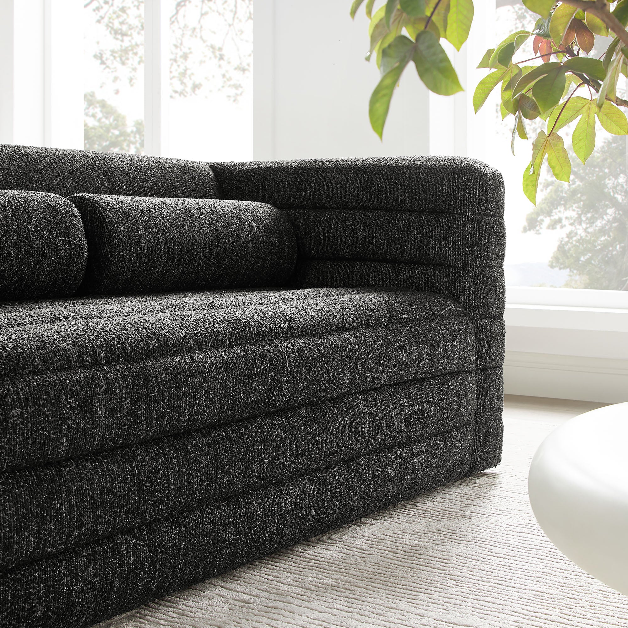 Relle Channel Tufted Boucle Upholstered Loveseat, Charcoal