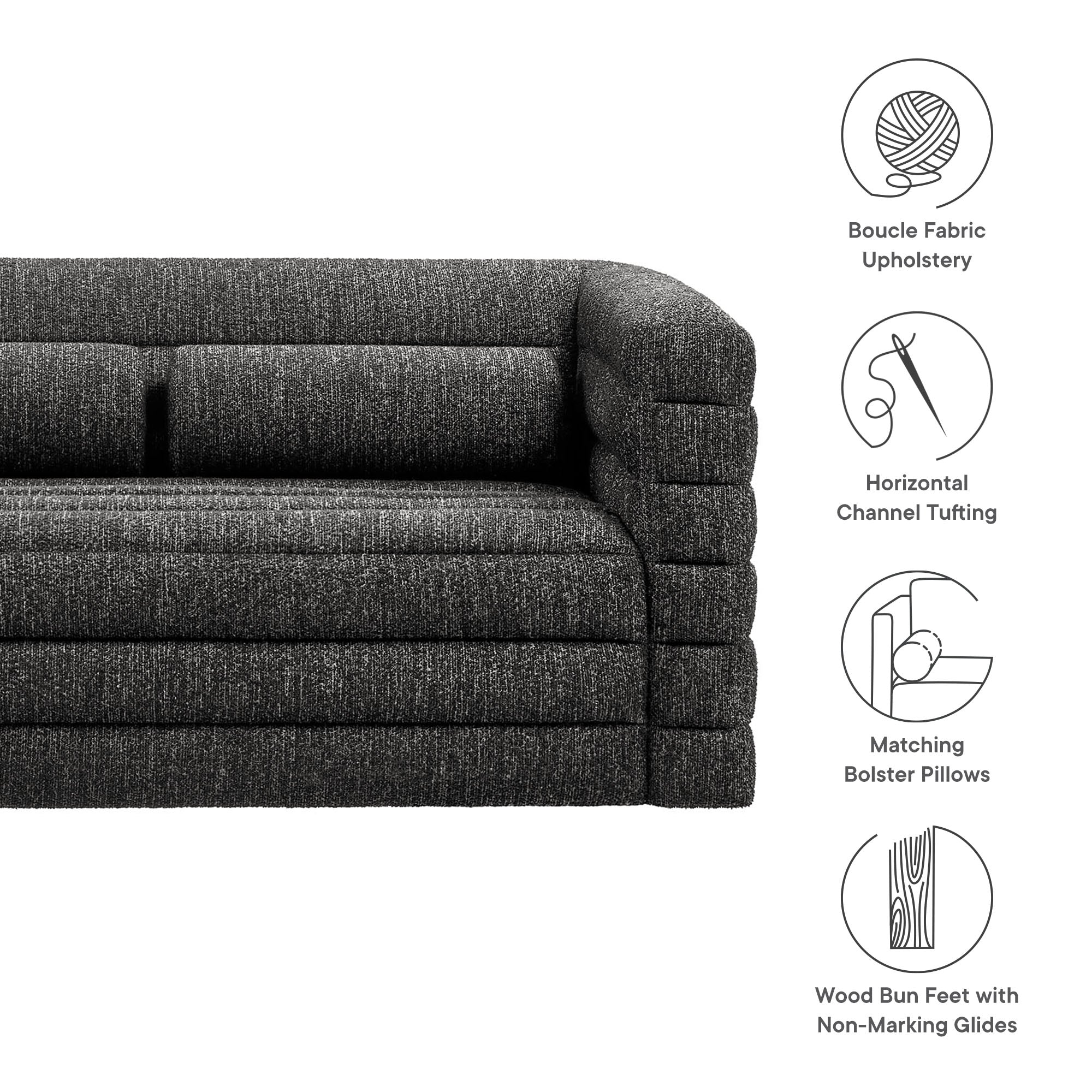 Relle Channel Tufted Boucle Upholstered Loveseat, Charcoal