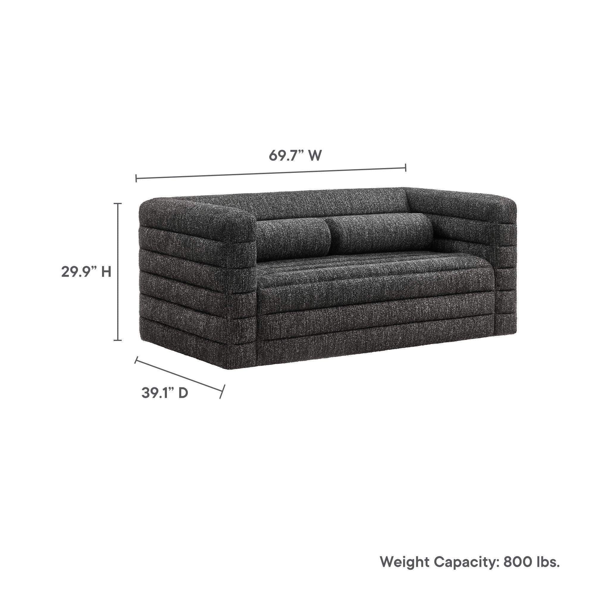 Relle Channel Tufted Boucle Upholstered Loveseat, Charcoal