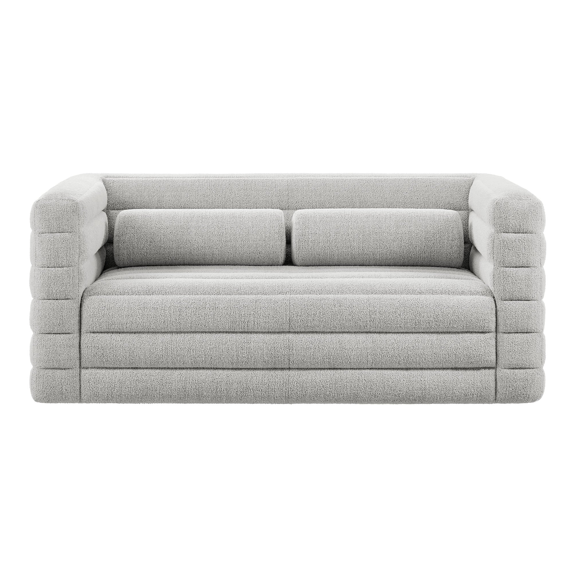 Relle Channel Tufted Boucle Upholstered Loveseat, Newsprint