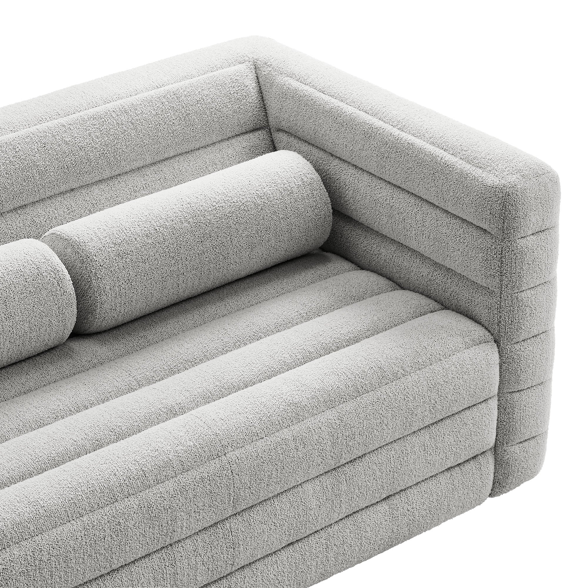 Relle Channel Tufted Boucle Upholstered Loveseat, Newsprint