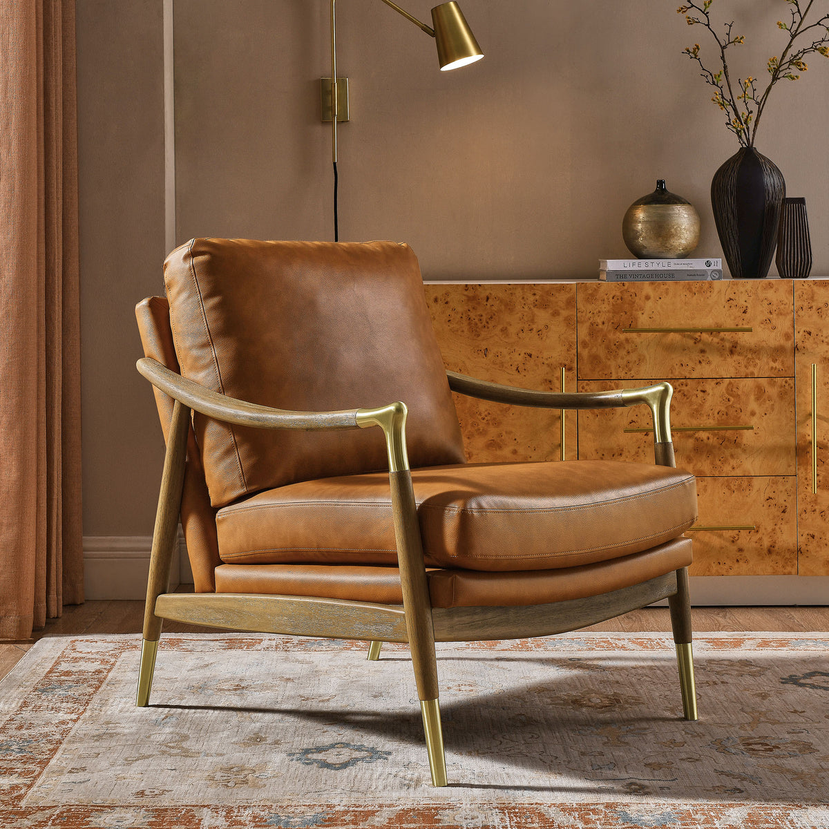 Langford Vegan Leather Accent Armchair, Tan Walnut