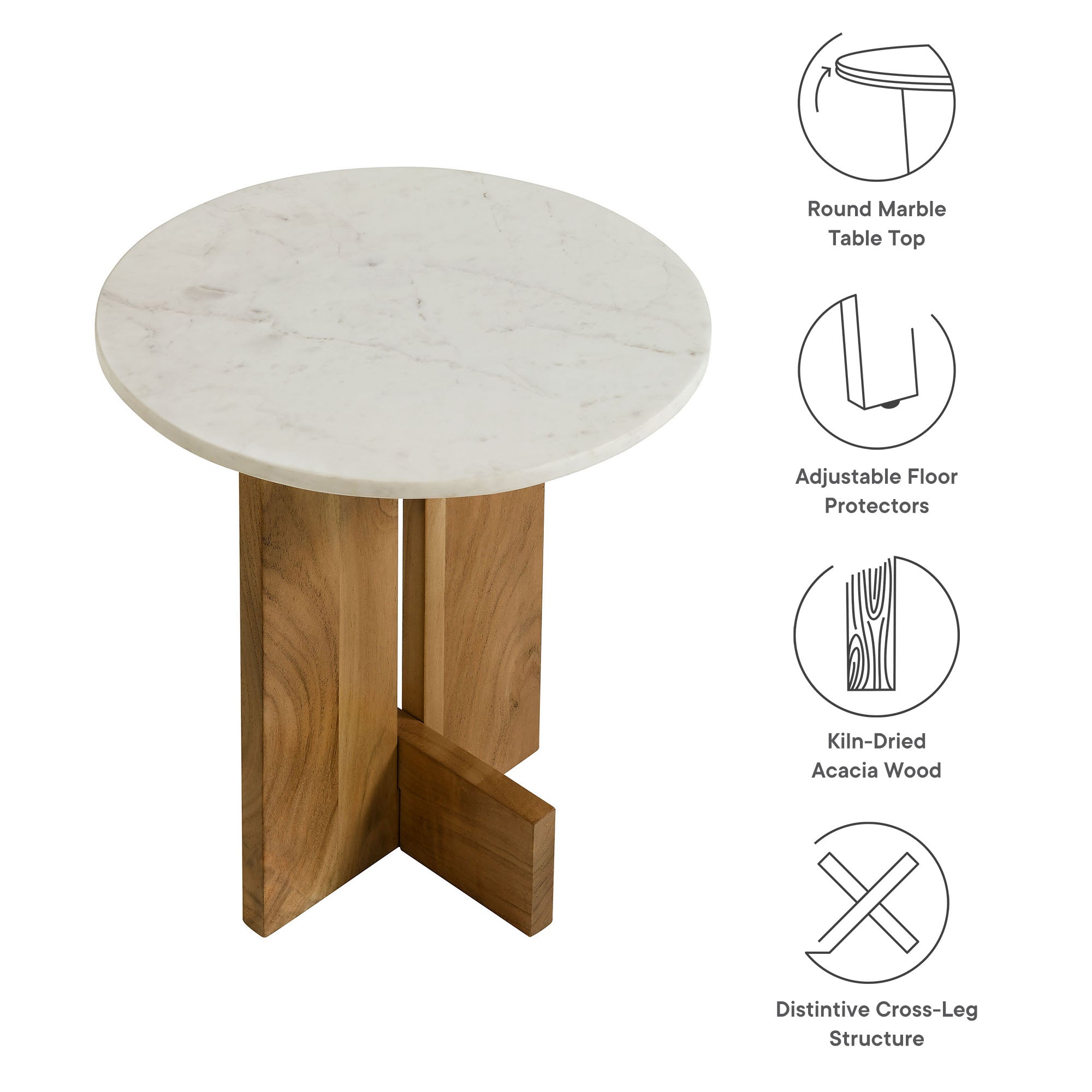 Tarin Acacia Wood and Marble Side Table, Natural