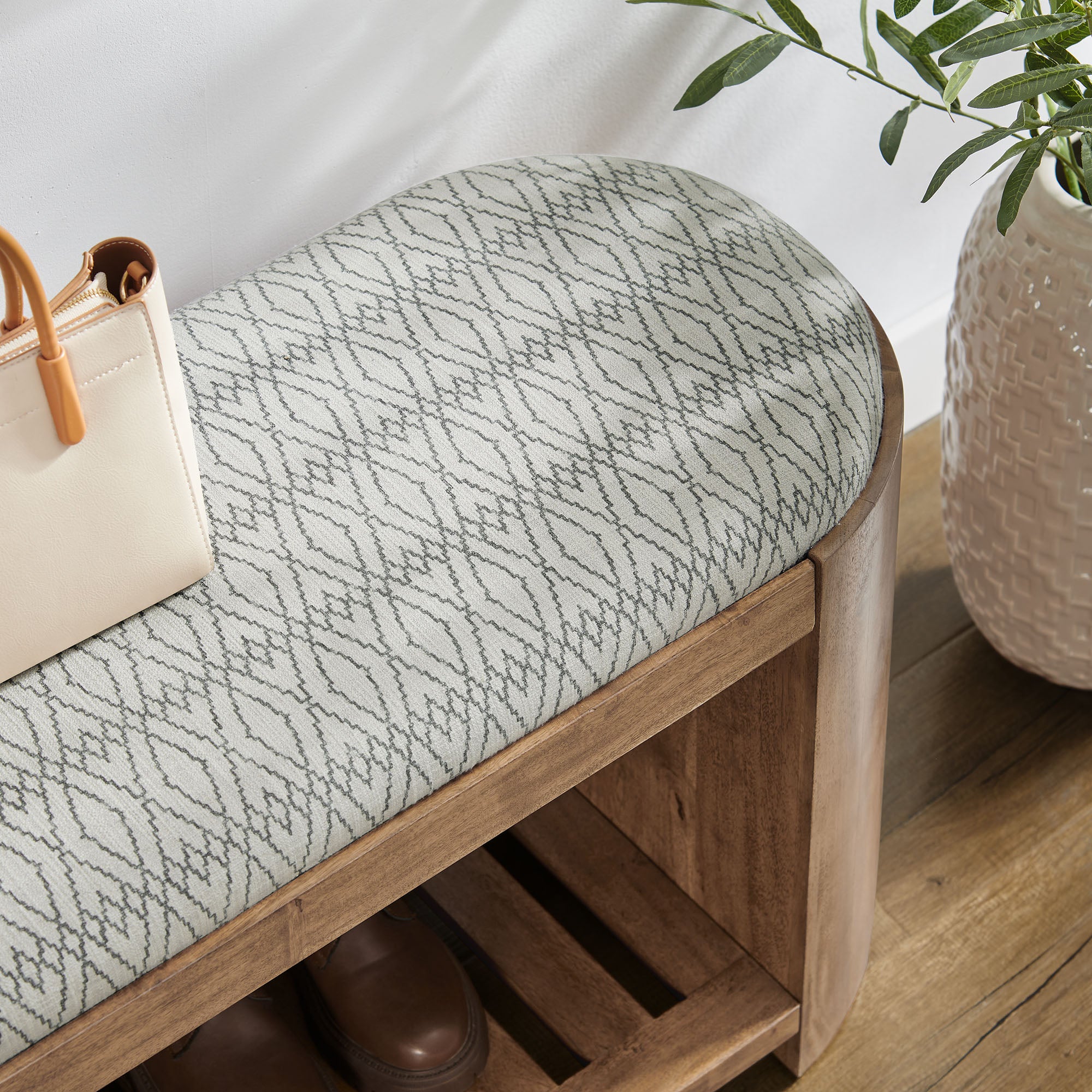 Ashby 45" Geometric Upholstered Bench, Natural Geometric