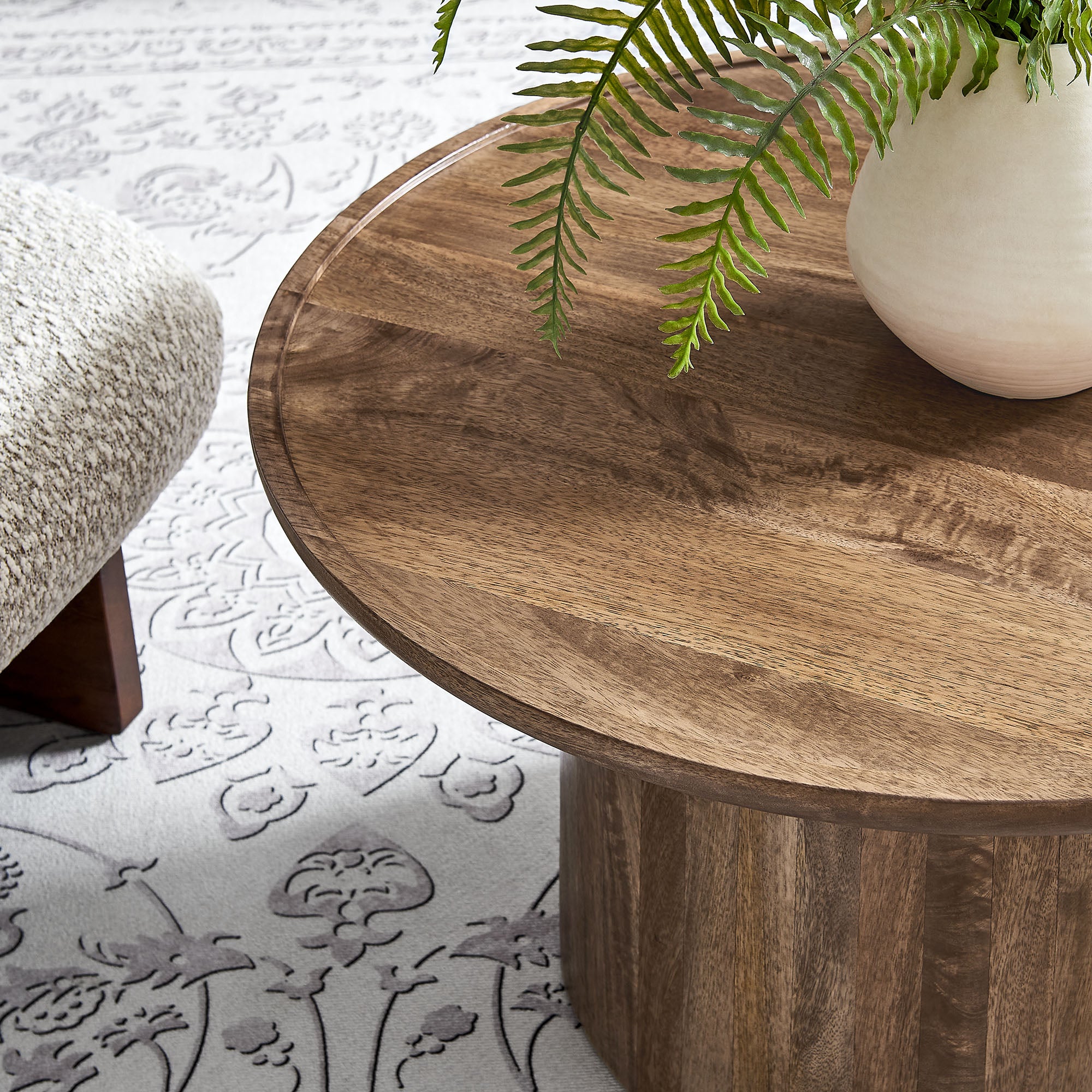 Holloway 30" Round Wood Coffee Table, Walnut