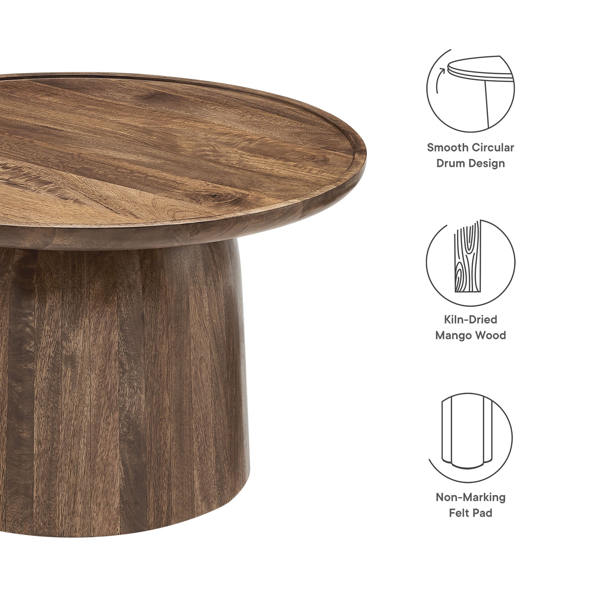 Holloway 30" Round Wood Coffee Table, Walnut
