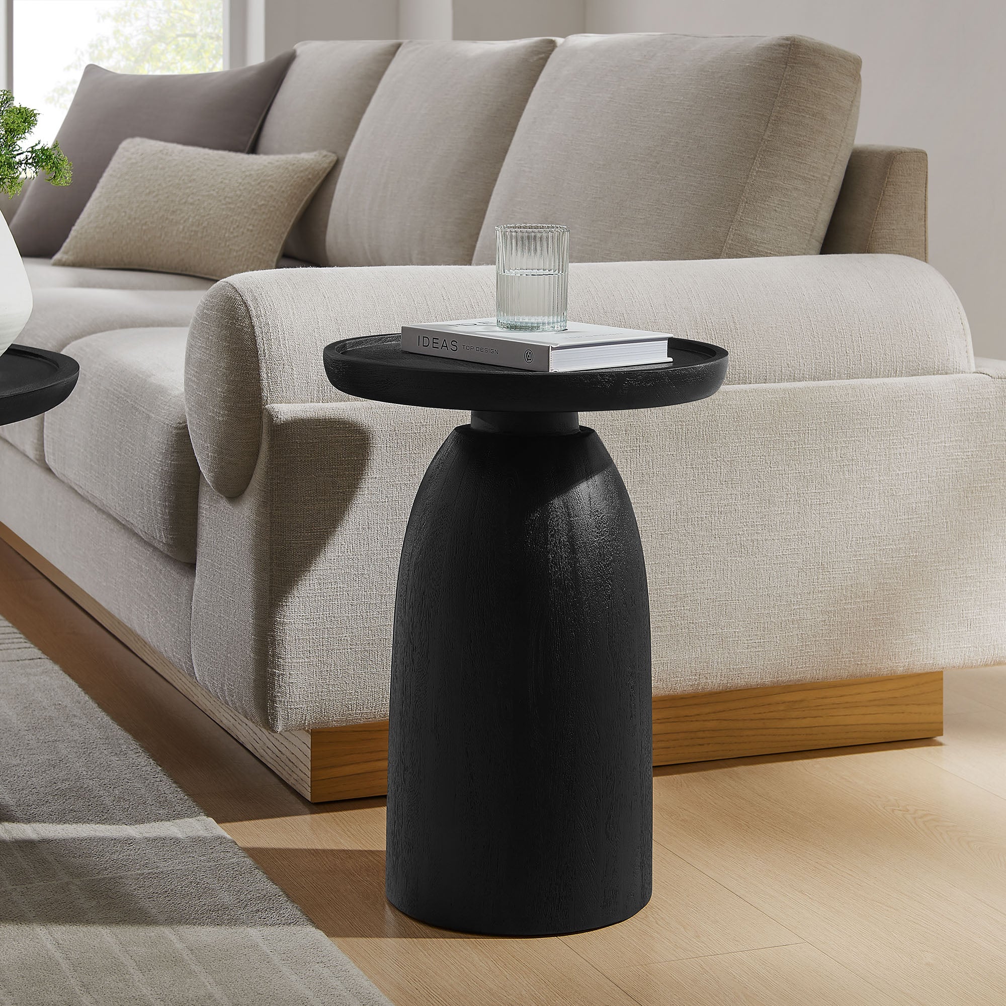 Holloway Round Wood Side Table, Black
