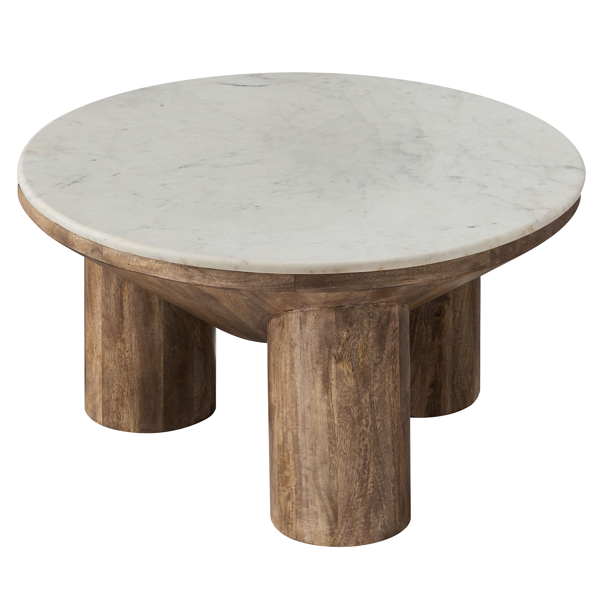 Ellison 33" Round Wood Coffee Table With Marble Top, Walnut