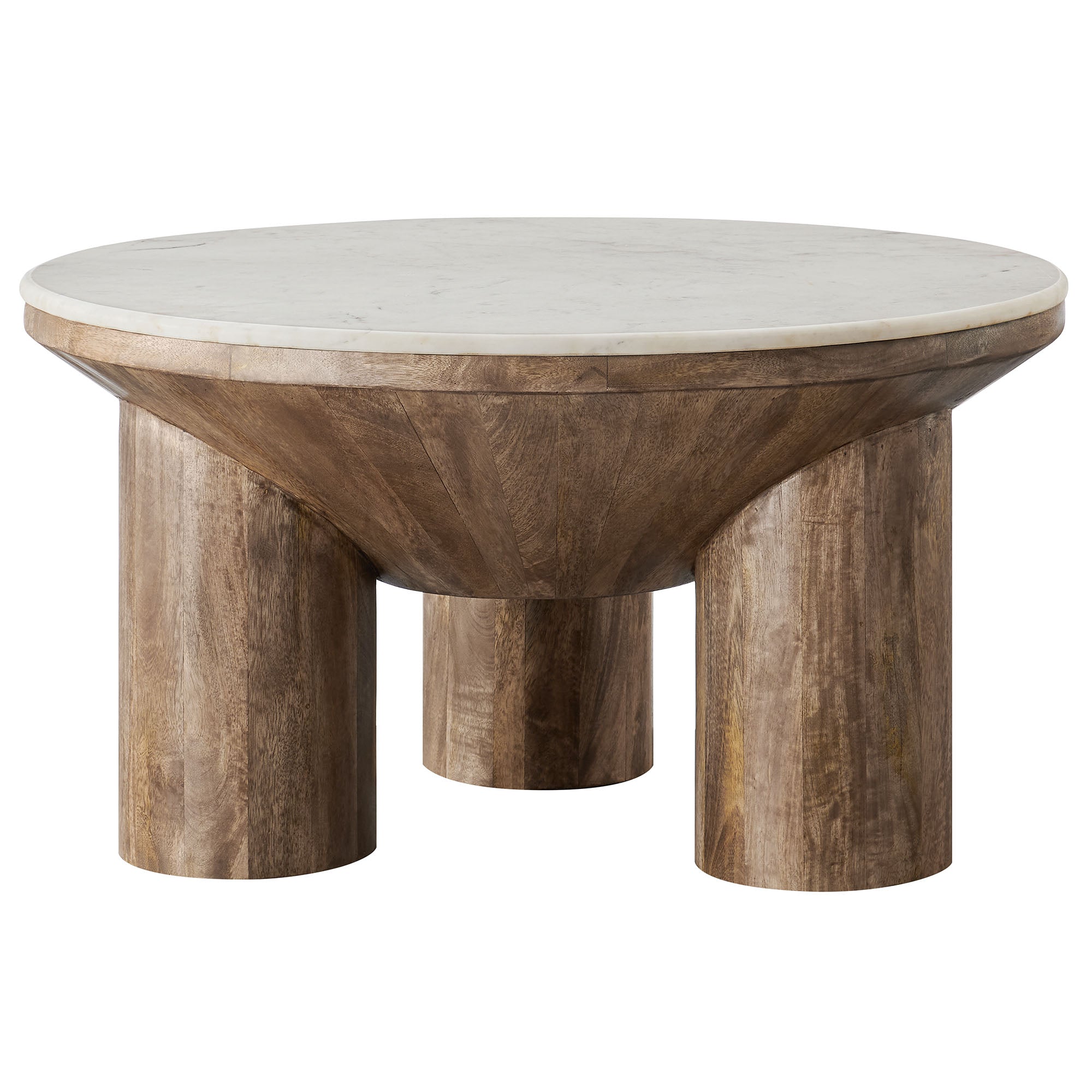 Ellison 33" Round Wood Coffee Table With Marble Top, Walnut