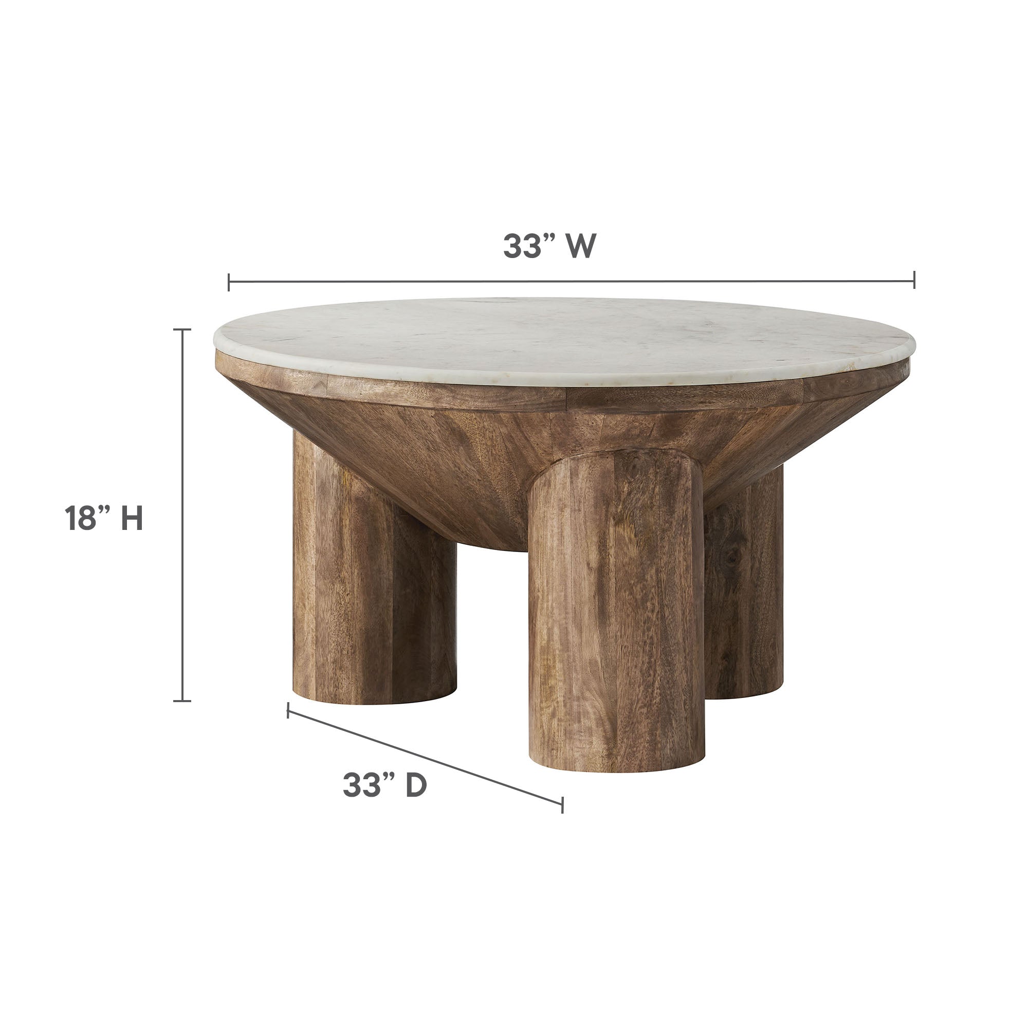 Ellison 33" Round Wood Coffee Table With Marble Top, Walnut