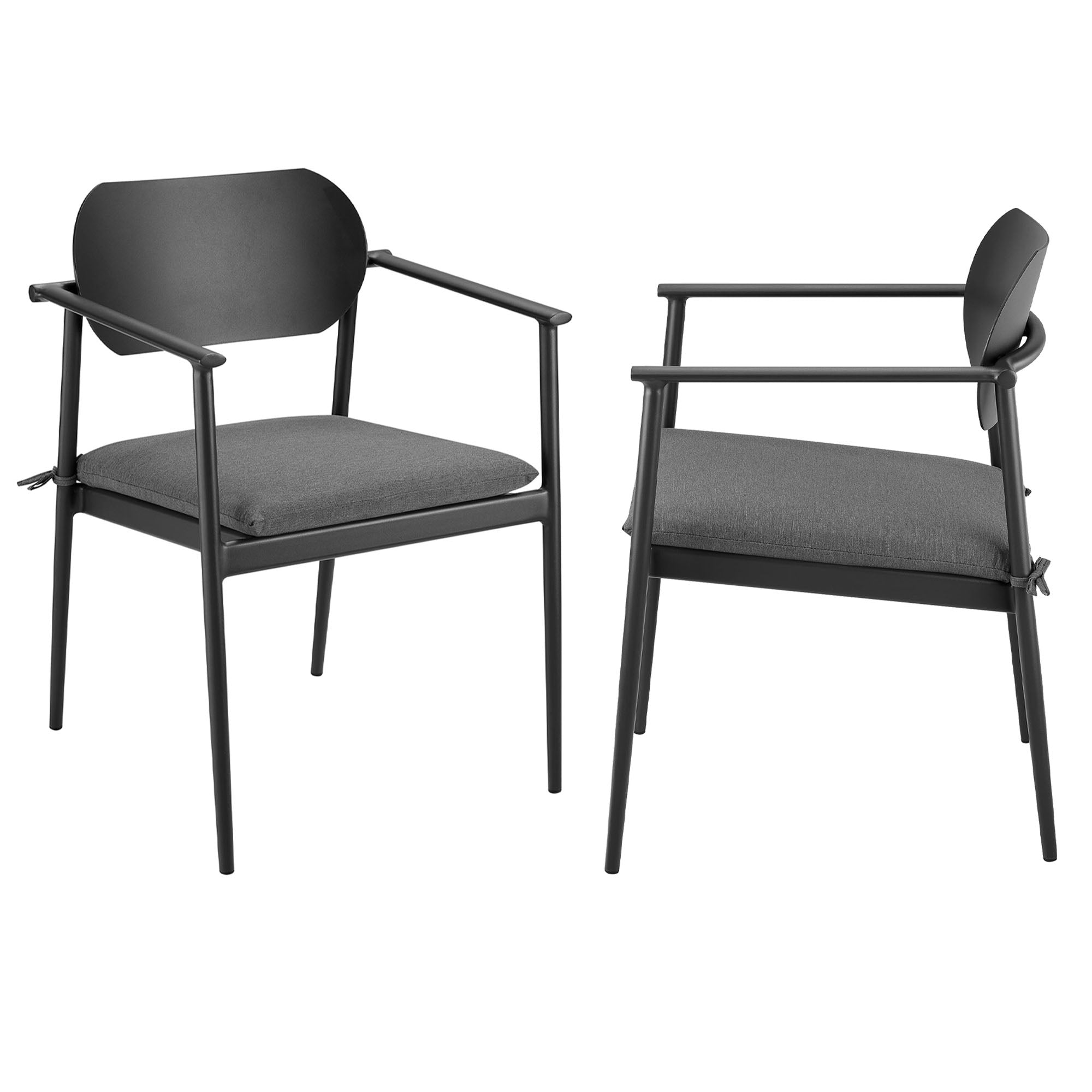 Aeris Stackable Outdoor Patio Aluminum Dining Armchair Set of 2, Charcoal