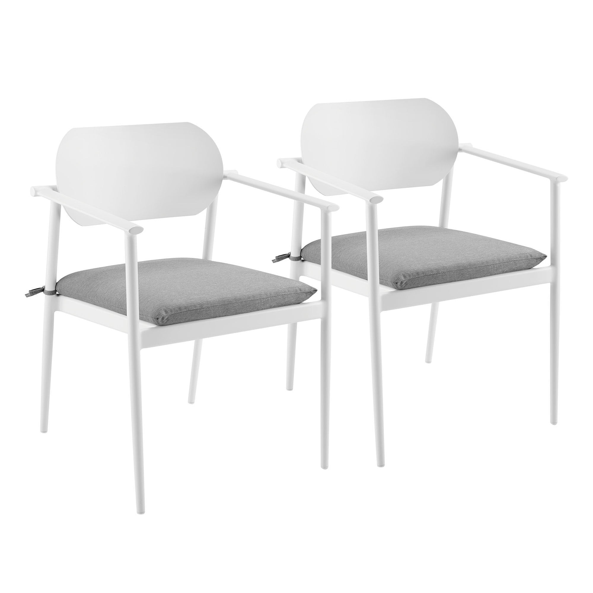 Aeris Stackable Outdoor Patio Aluminum Dining Armchair Set of 2, White