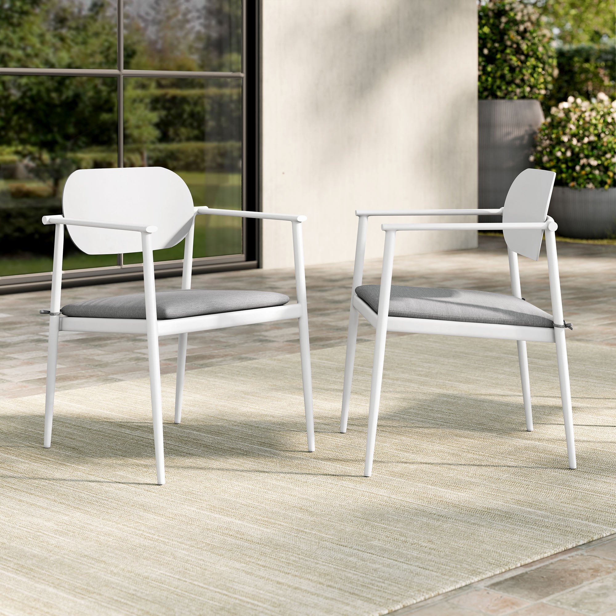 Aeris Stackable Outdoor Patio Aluminum Dining Armchair Set of 2, White