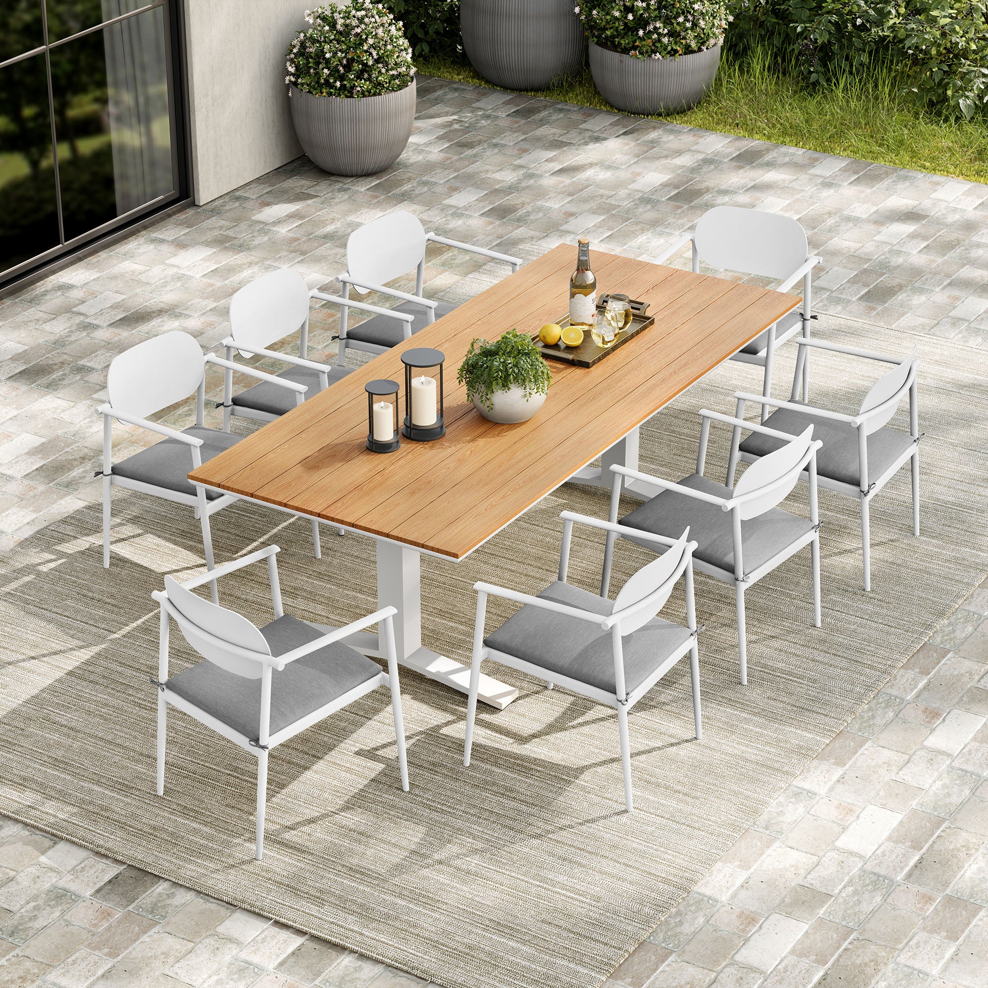 Aeris 9-Piece Outdoor Patio Aluminum Dining Set, White