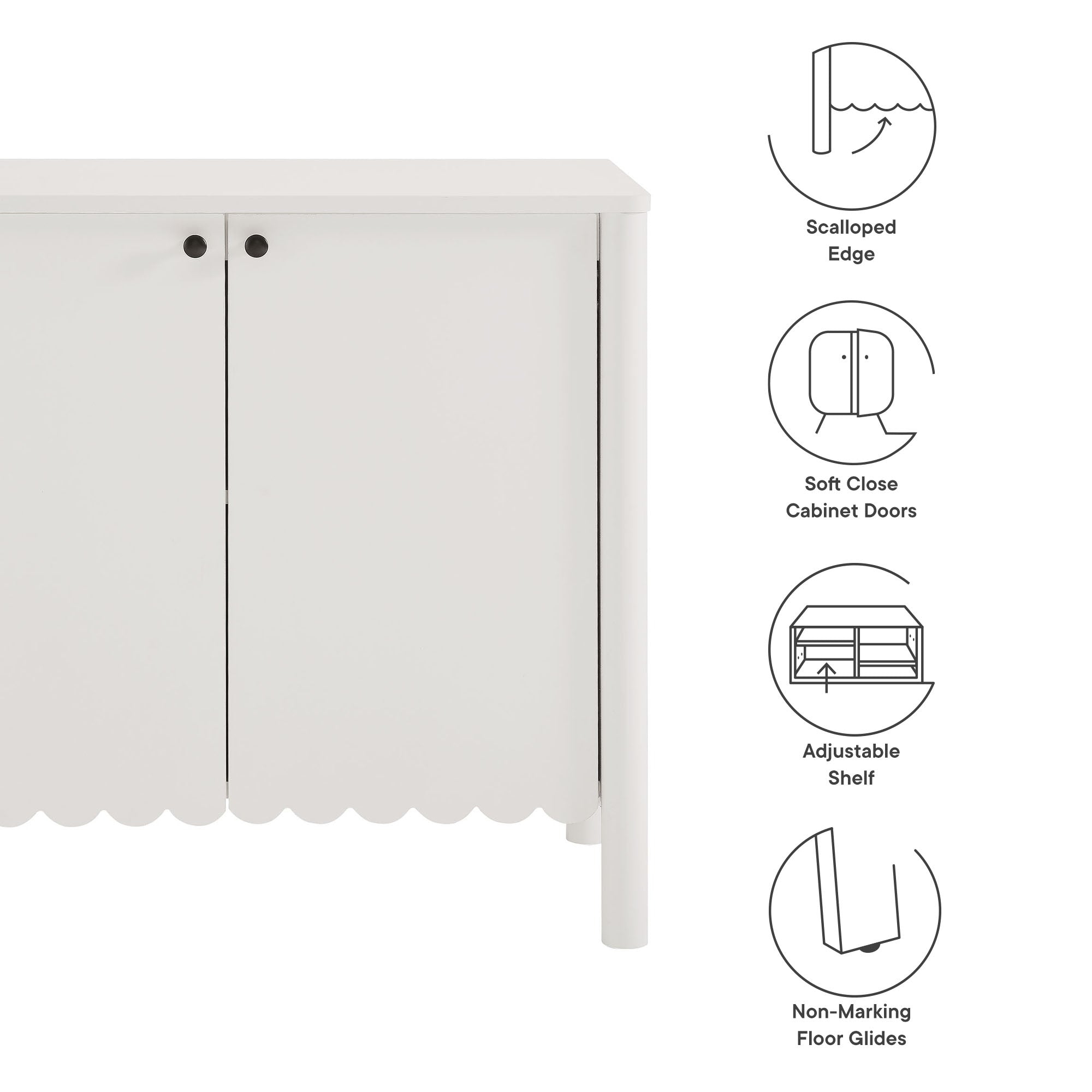 Emmeline 35" 2-Door Scalloped Sideboard Cabinet, White