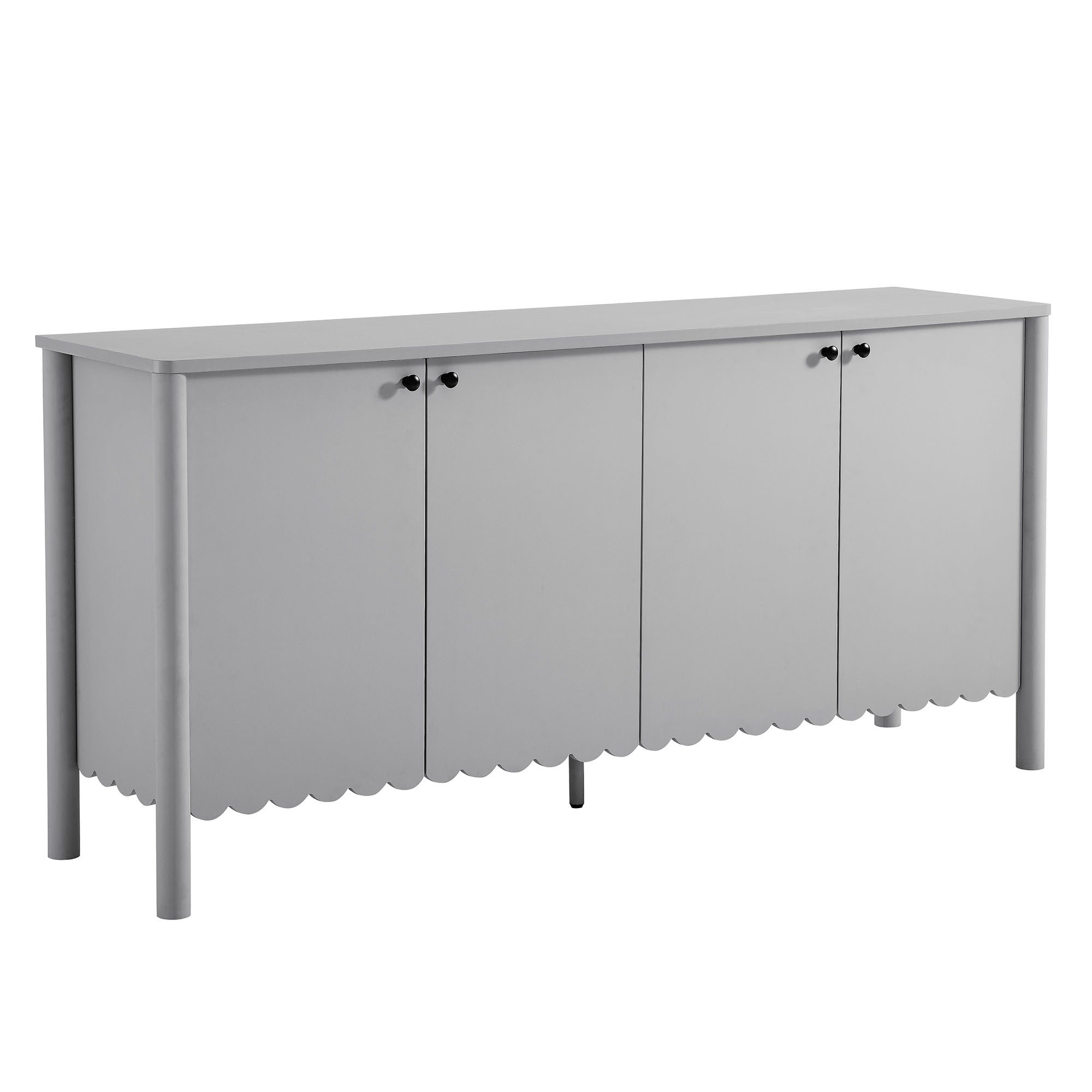 Emmeline 66" 4-Door Scalloped Sideboard Cabinet, Light Gray