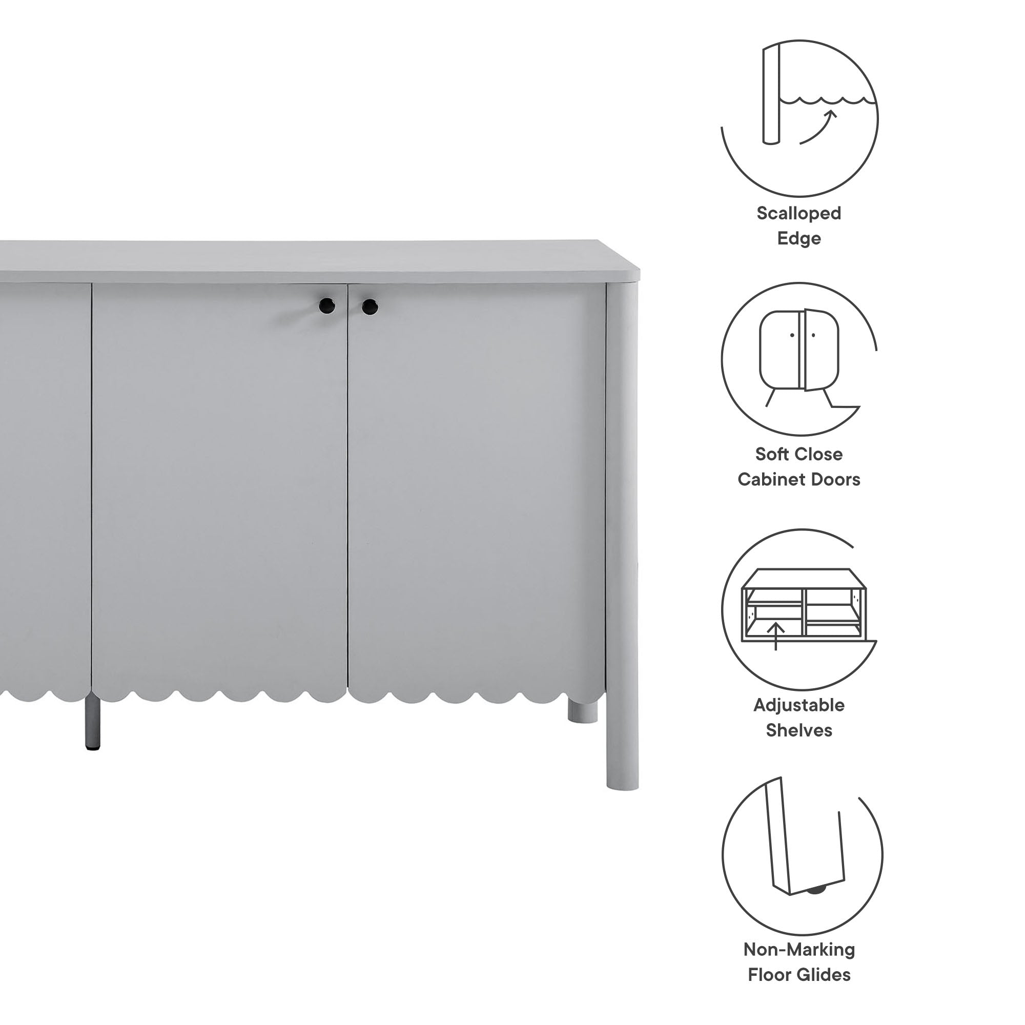 Emmeline 66" 4-Door Scalloped Sideboard Cabinet, Light Gray